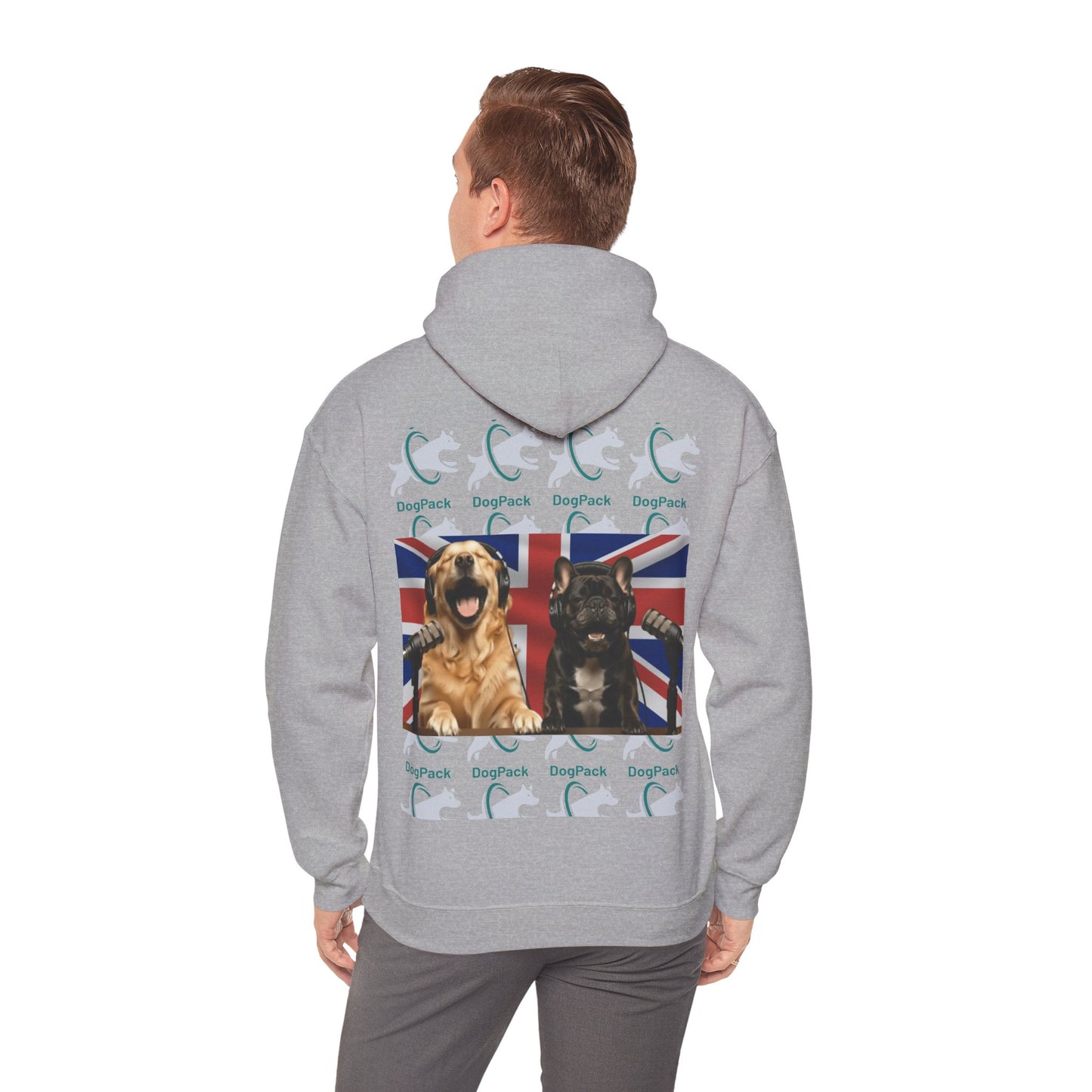 Goldie & Frenchie Repeating Pattern with UK Flag Hoodie — Front & Back Print - Ships from United Kingdom