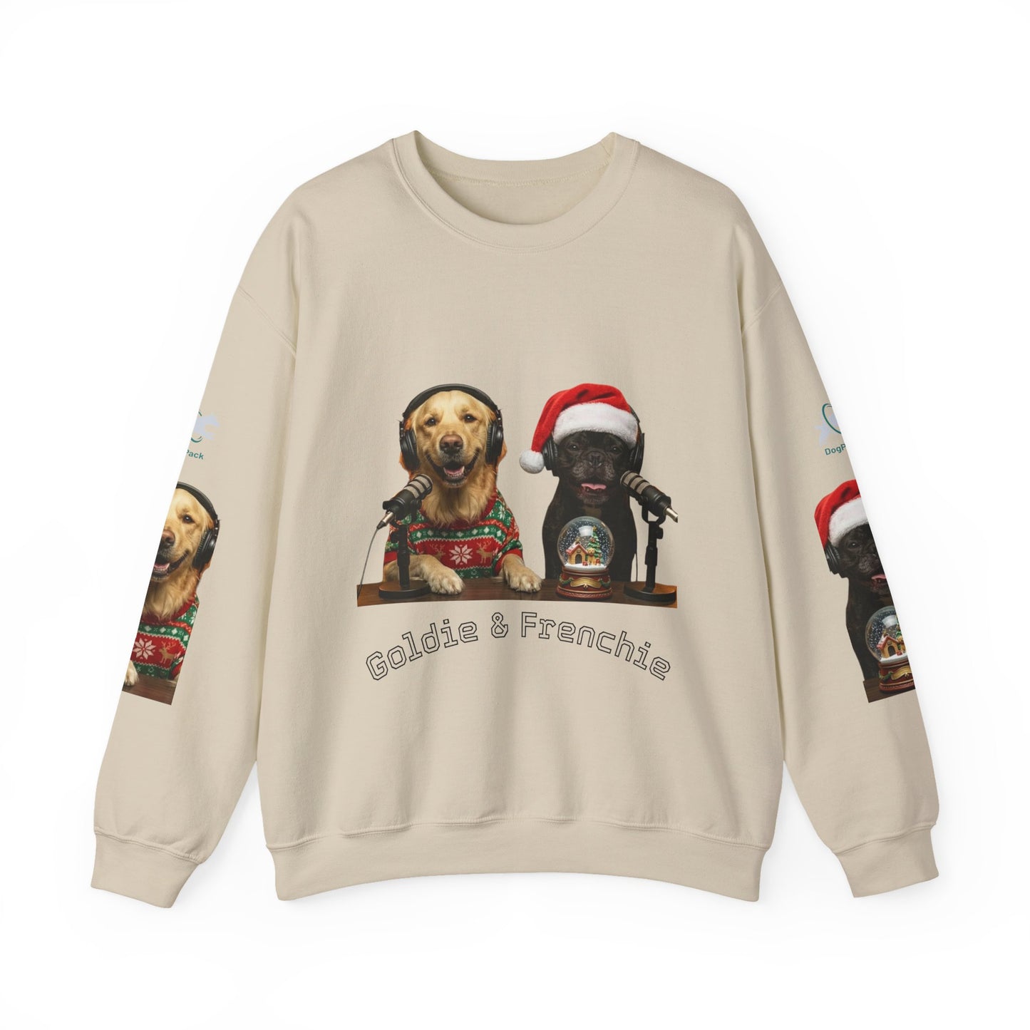 Goldie & Frenchie Christmas Crewneck with G&F sleeves