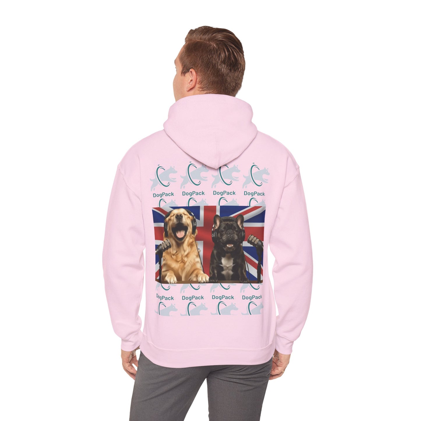 Goldie & Frenchie Repeating Pattern with UK Flag Hoodie — Front & Back Print - Ships from United Kingdom