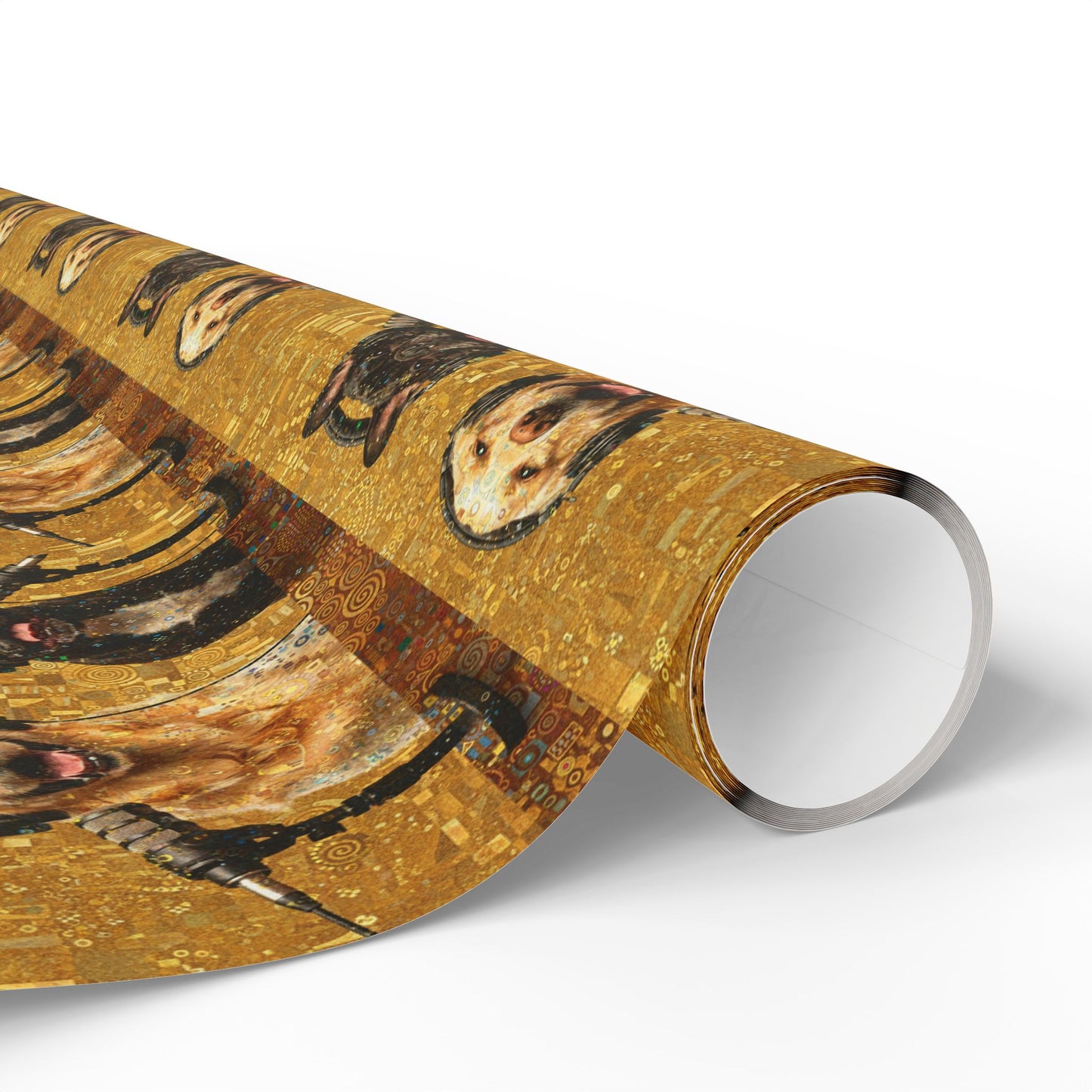 Goldie & Frenchie Klimt Inspired Wrapping Paper Roll — Colorful Gold - Dog Inspired Gift Wrap