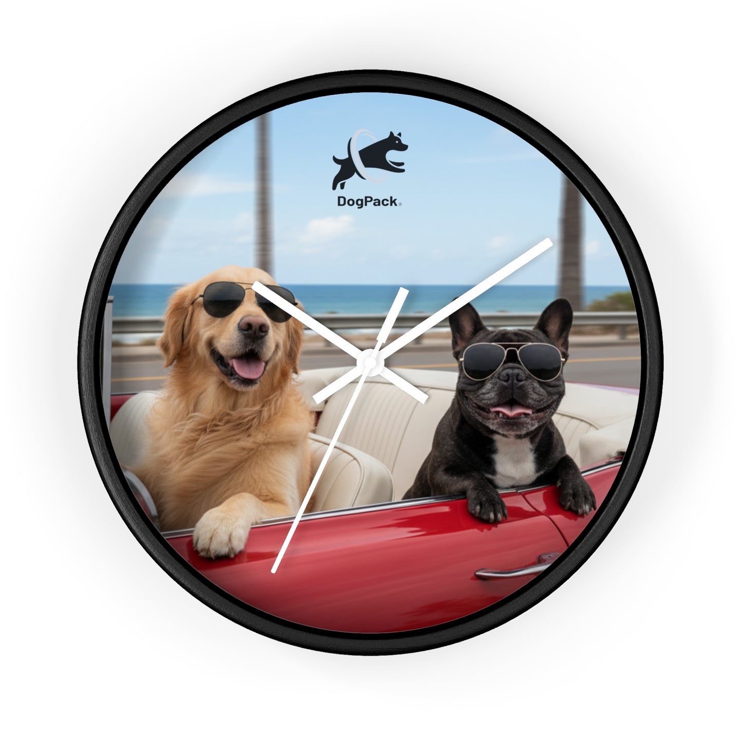 Goldie & Frenchie 'Cruising on the Beach' Wall Clock