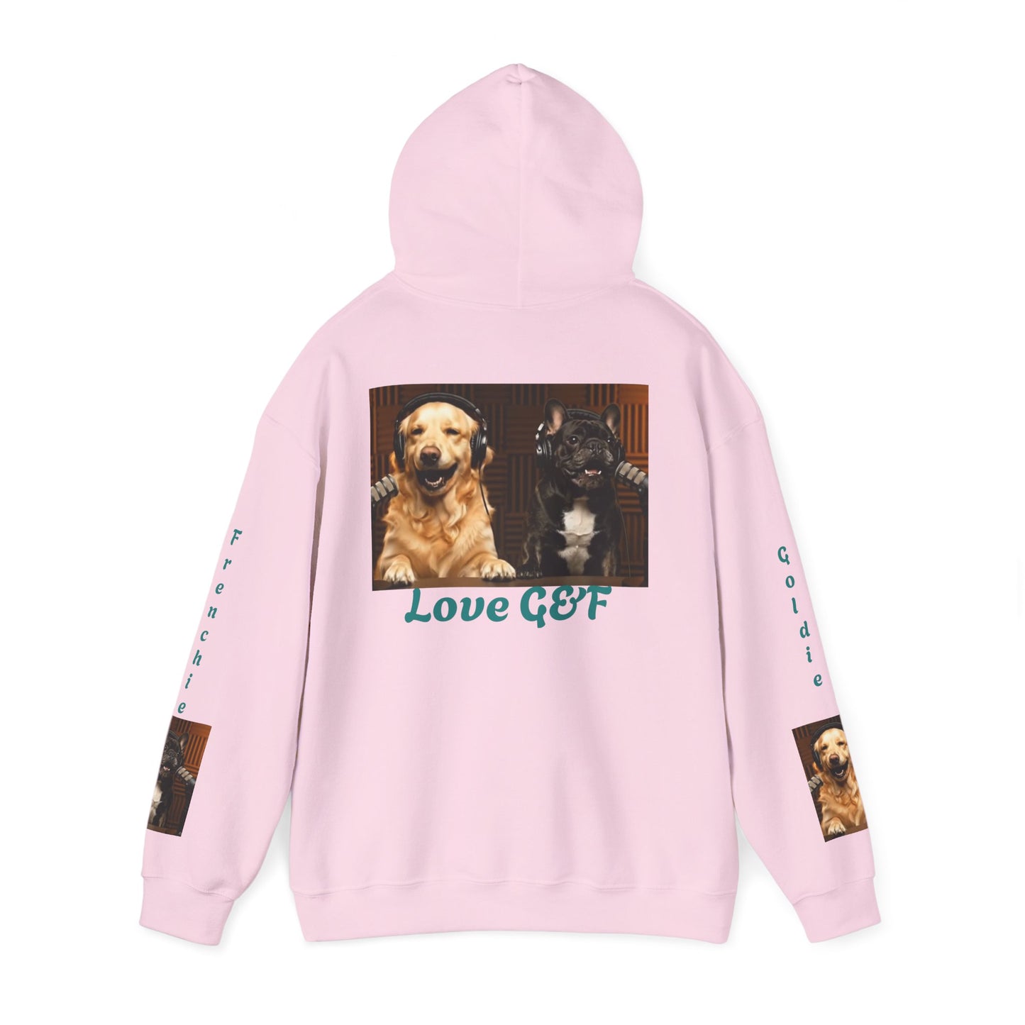 Goldie & Frenchie Hoodie — "Love G&F" Back and Front