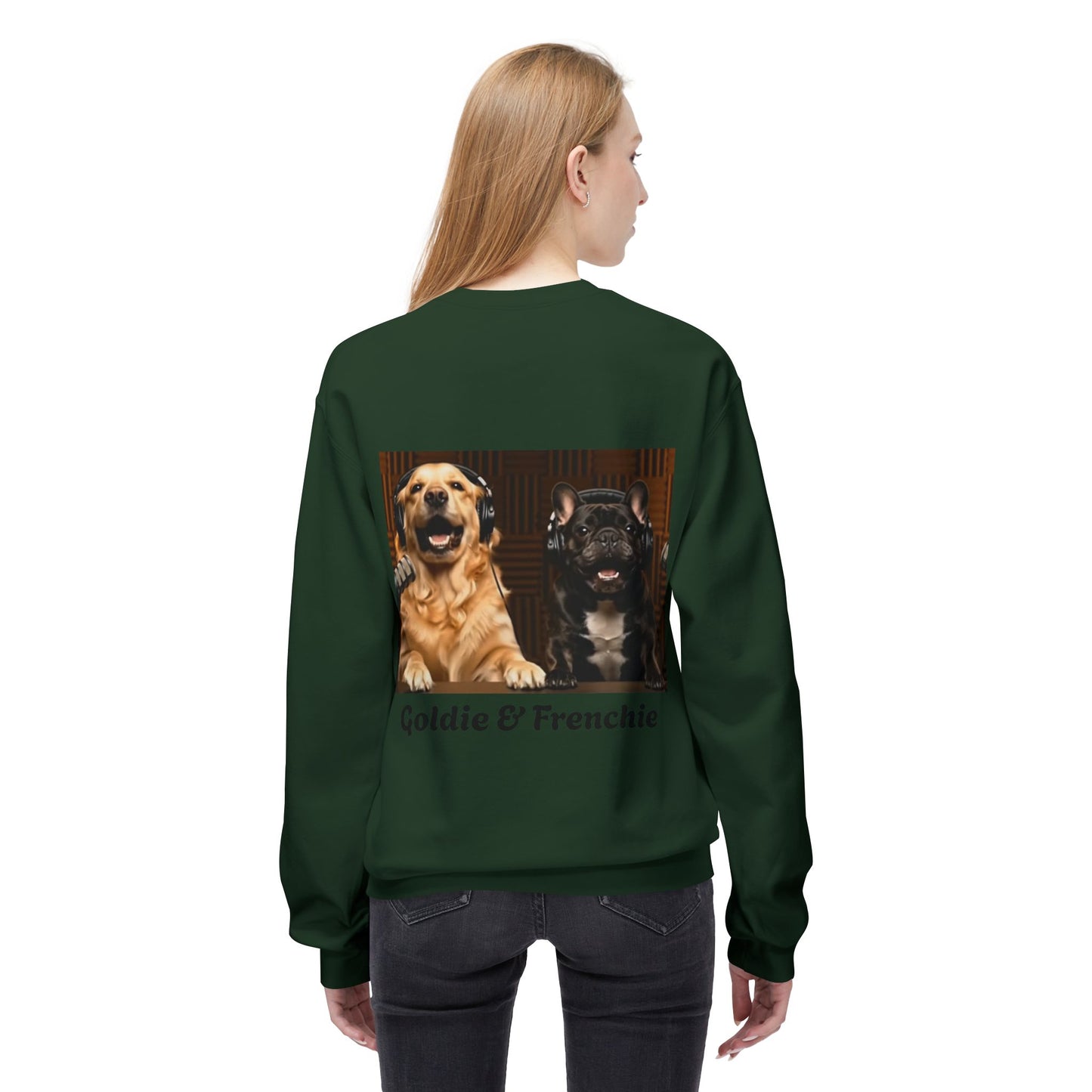 Goldie & Frenchie Laughing Behind Your Back Softstyle Crewneck with DogPack Logo