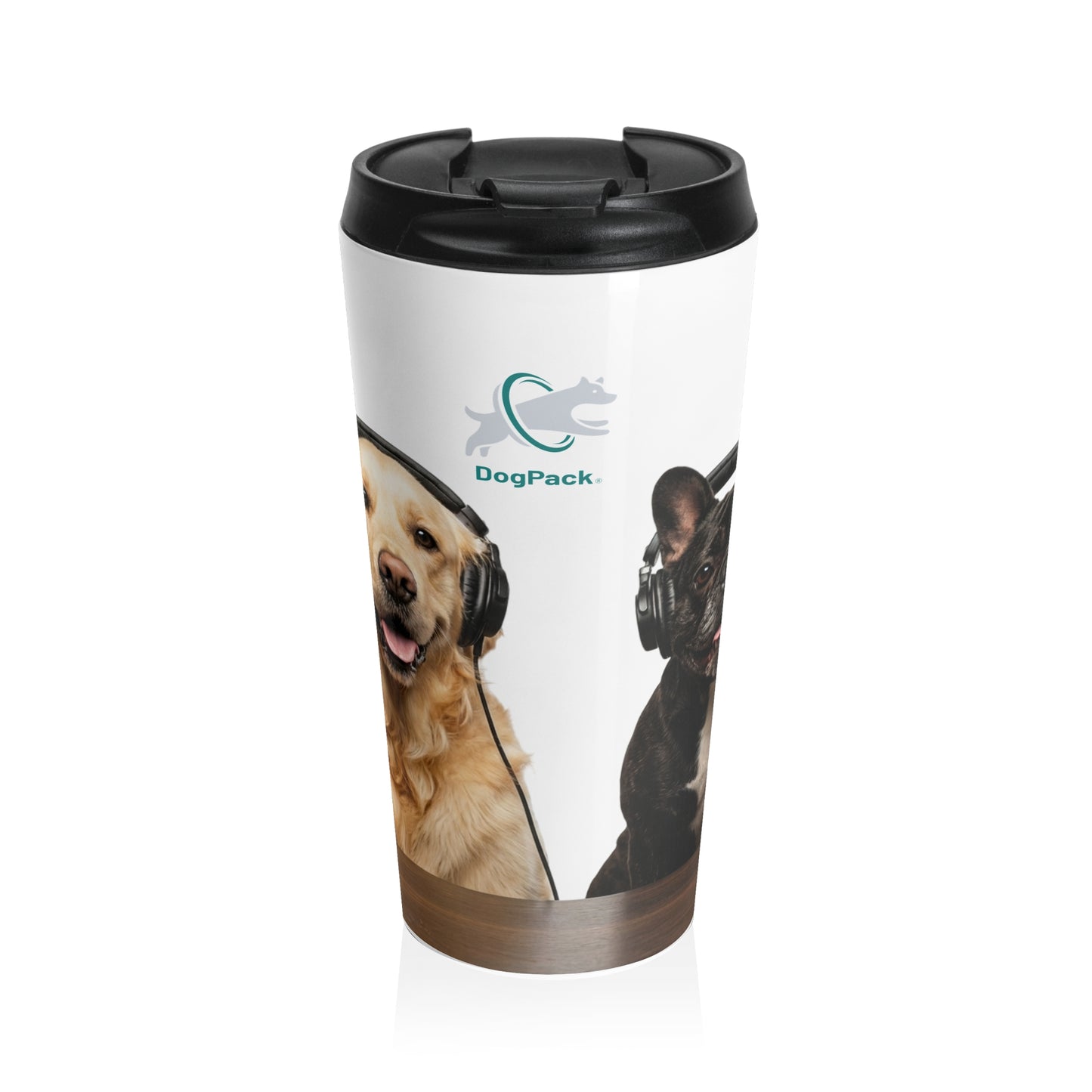 Goldie & Frenchie Smiling - 15 oz. Stainless Steel Travel Mug