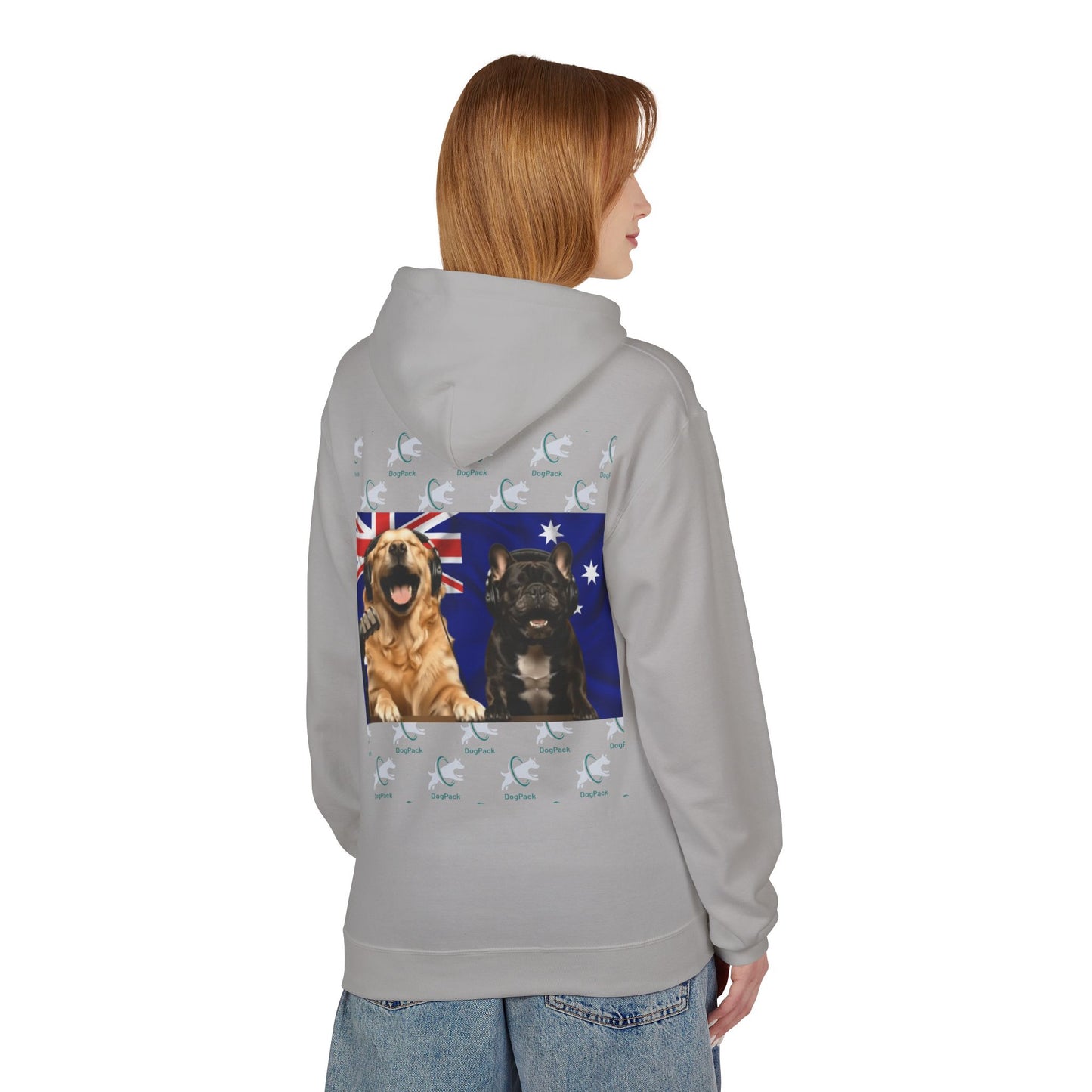 Goldie & Frenchie Repeating Pattern with Australia Flag Hoodie — Front & Back Print - Ships from Australia + New Zealand