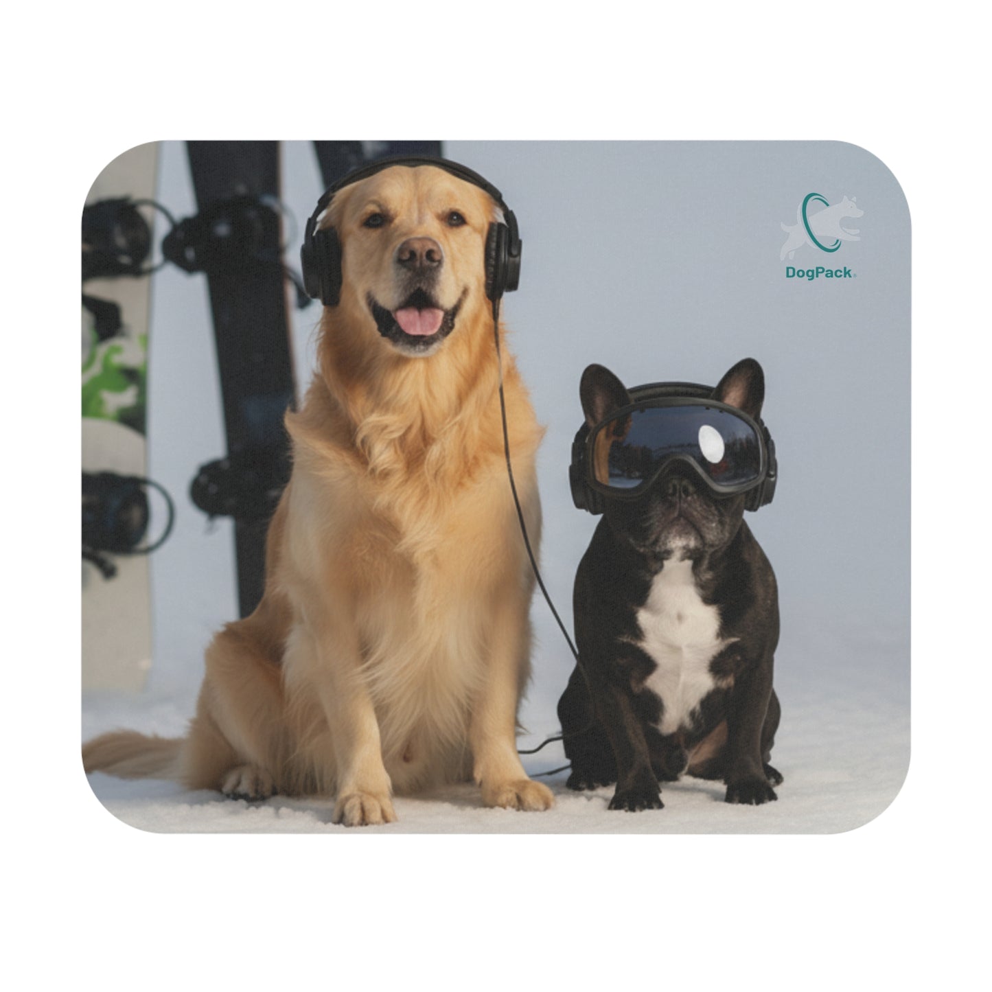 Goldie & Frenchie Snowboarding Mouse Pad