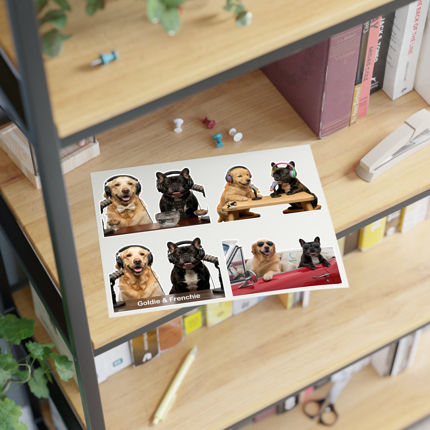 Goldie & Frenchie — Sheet of 4 Popular Stickers , Fancy, Puppies, Classic, Driving