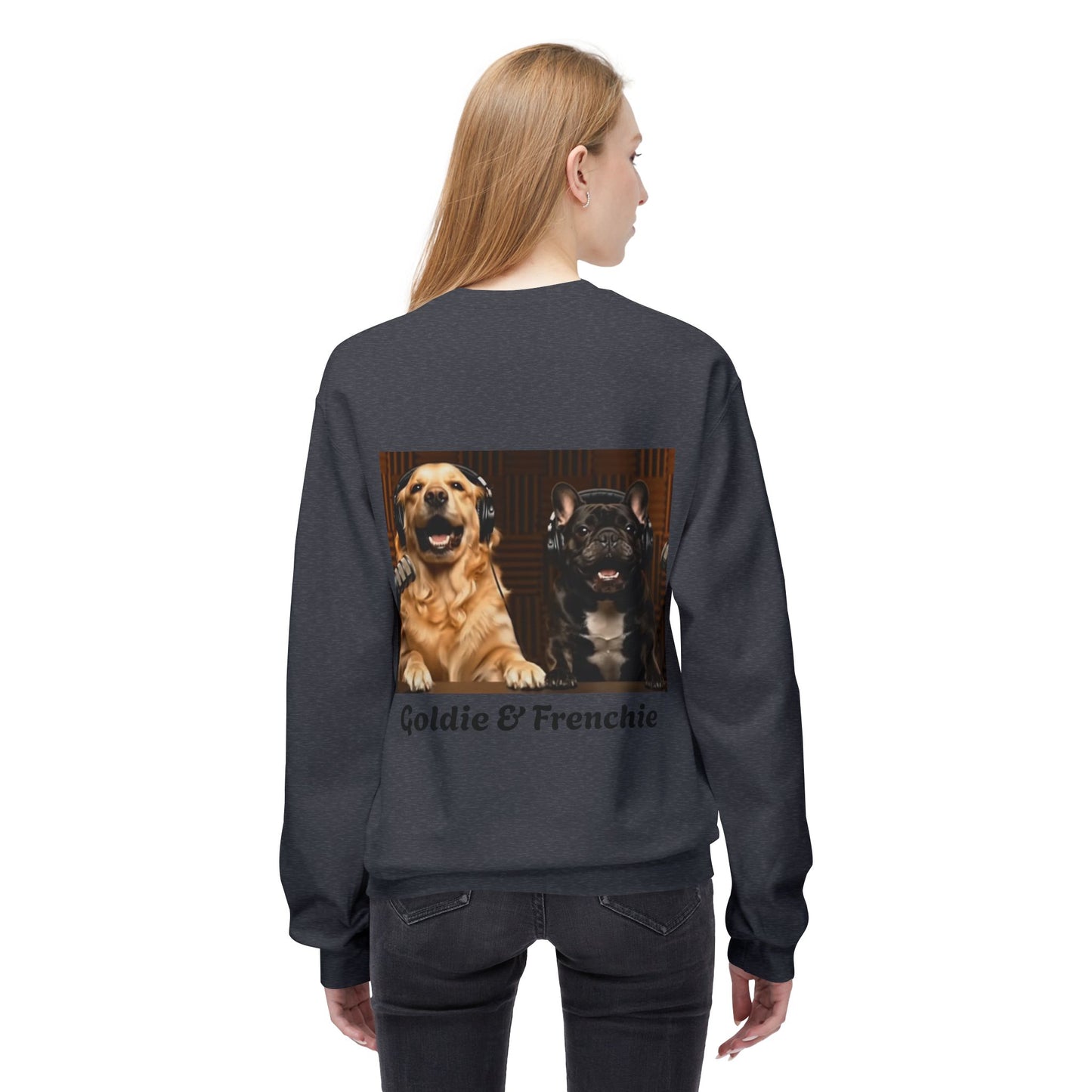 Goldie & Frenchie Laughing Behind Your Back Softstyle Crewneck with DogPack Logo