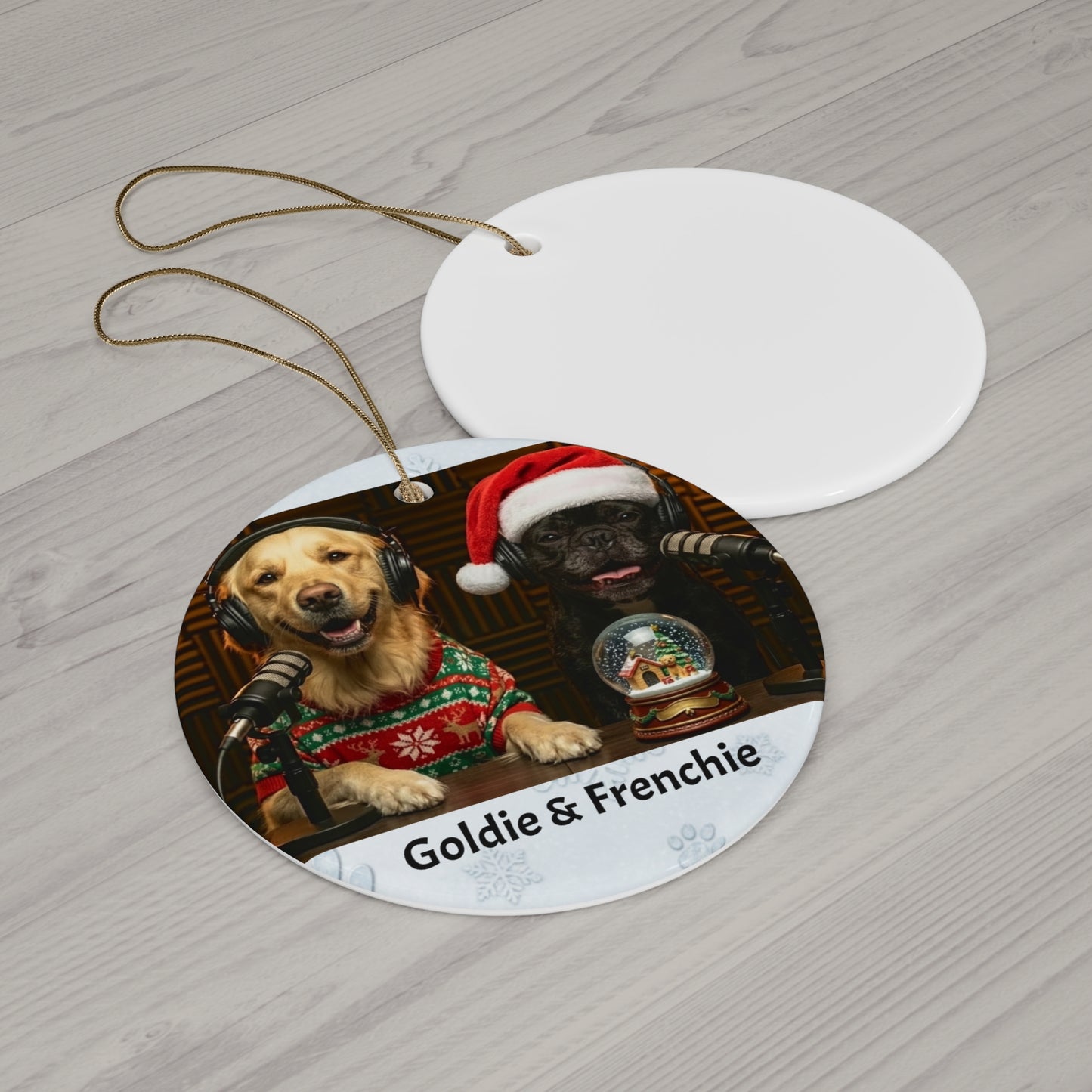 Goldie & Frenchie Christmas Ceramic Ornament
