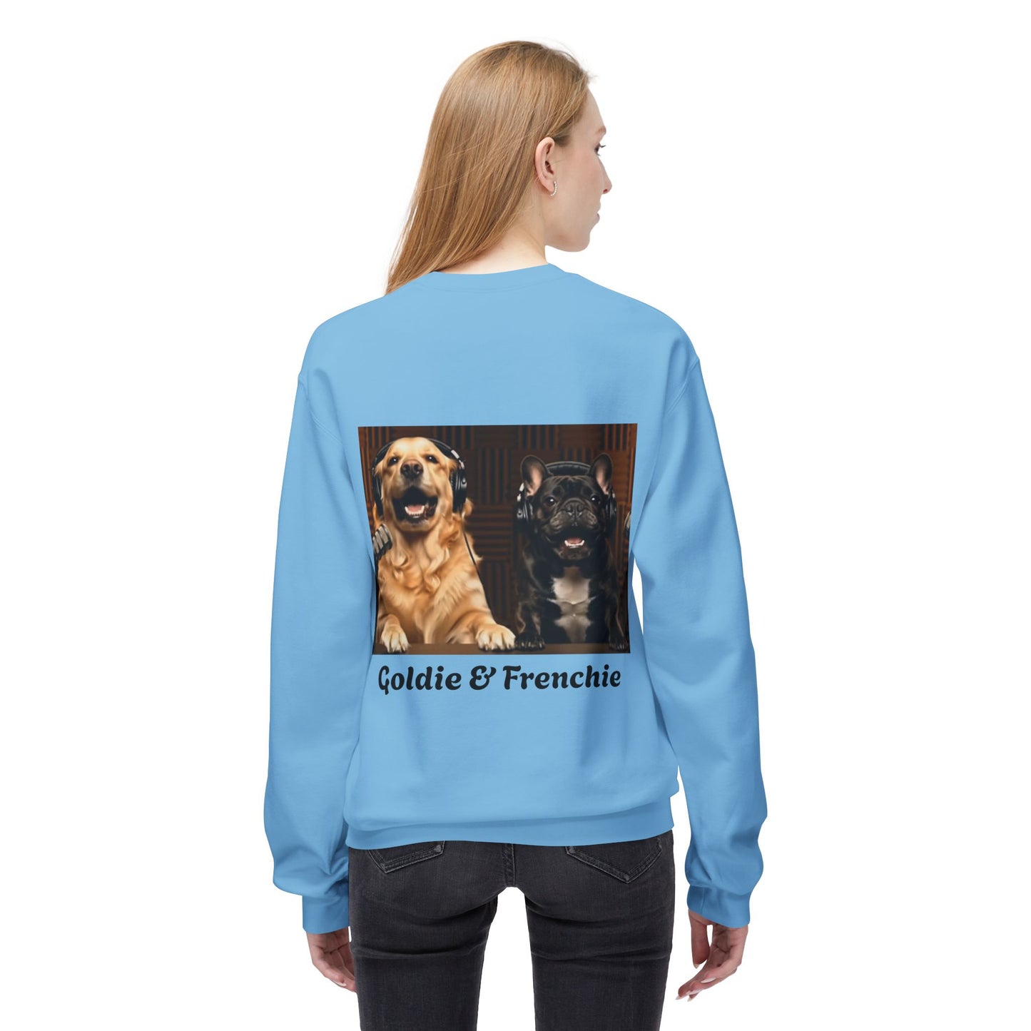 Goldie & Frenchie Laughing Behind Your Back Softstyle Crewneck with DogPack Logo