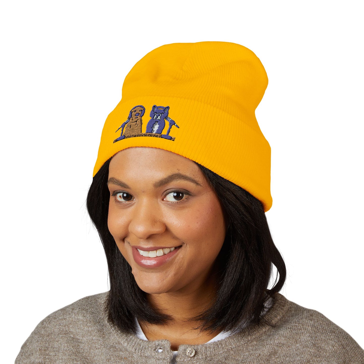 Embroidered Goldie & Frenchie Cuffed Beanie – Cozy Winter Hat with Cute Design