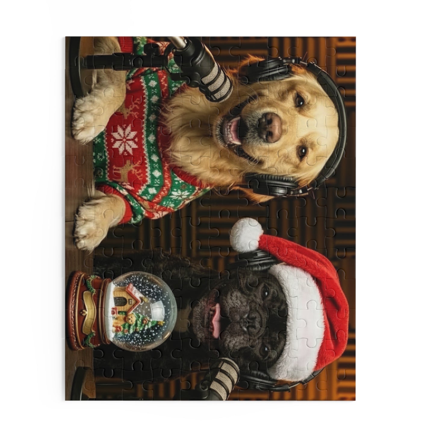 Goldie & Frenchie Dressed up in Christmas Theme Podcast Dogs Jigsaw Puzzle — (120/252/500 pcs)