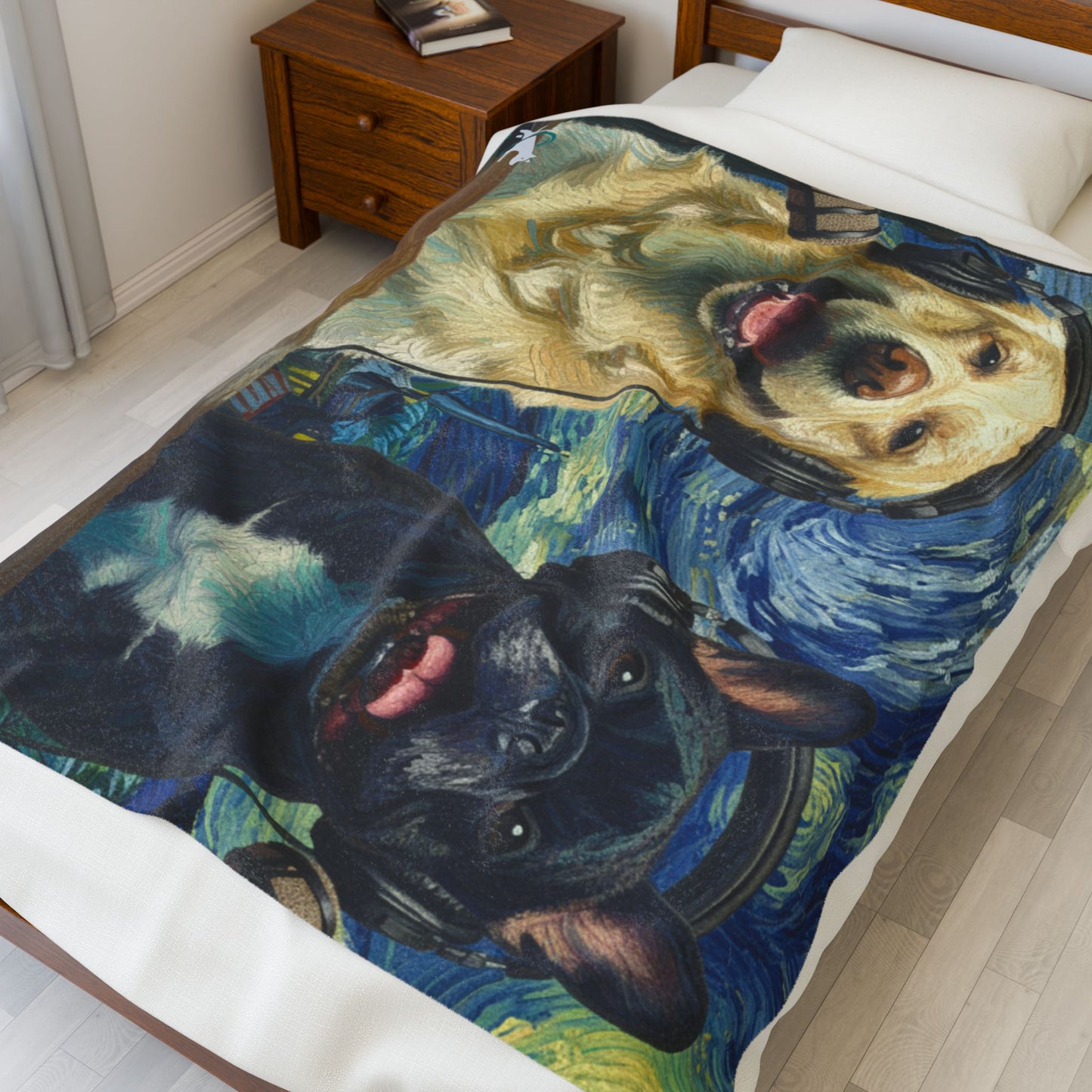 Goldie & Frenchie 'Starry Night' - Velveteen MicroPlush Blanket — Inspired by Van Gogh