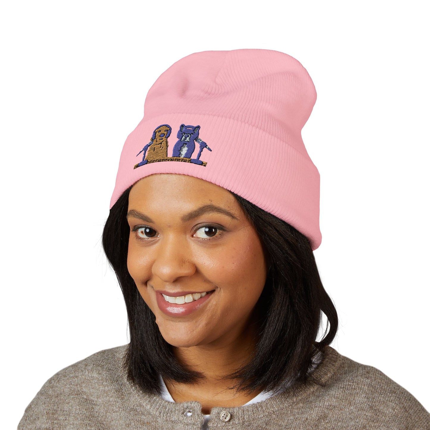 Embroidered Goldie & Frenchie Cuffed Beanie – Cozy Winter Hat with Cute Design