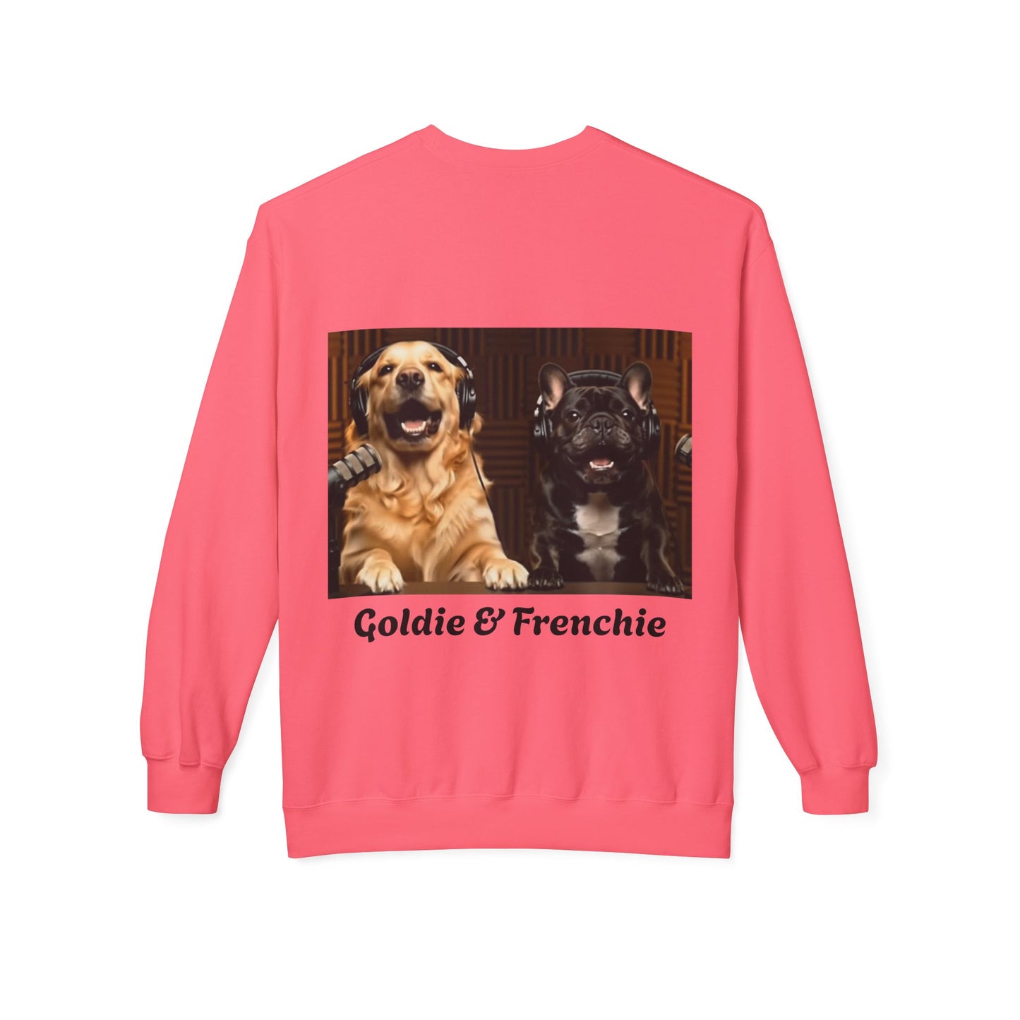 Goldie & Frenchie Laughing Behind Your Back Softstyle Crewneck with DogPack Logo