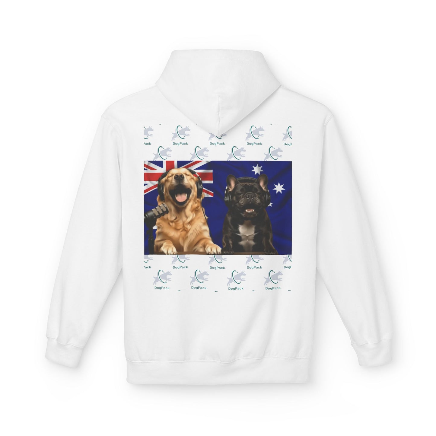 Goldie & Frenchie Repeating Pattern with Australia Flag Hoodie — Front & Back Print - Ships from Australia + New Zealand