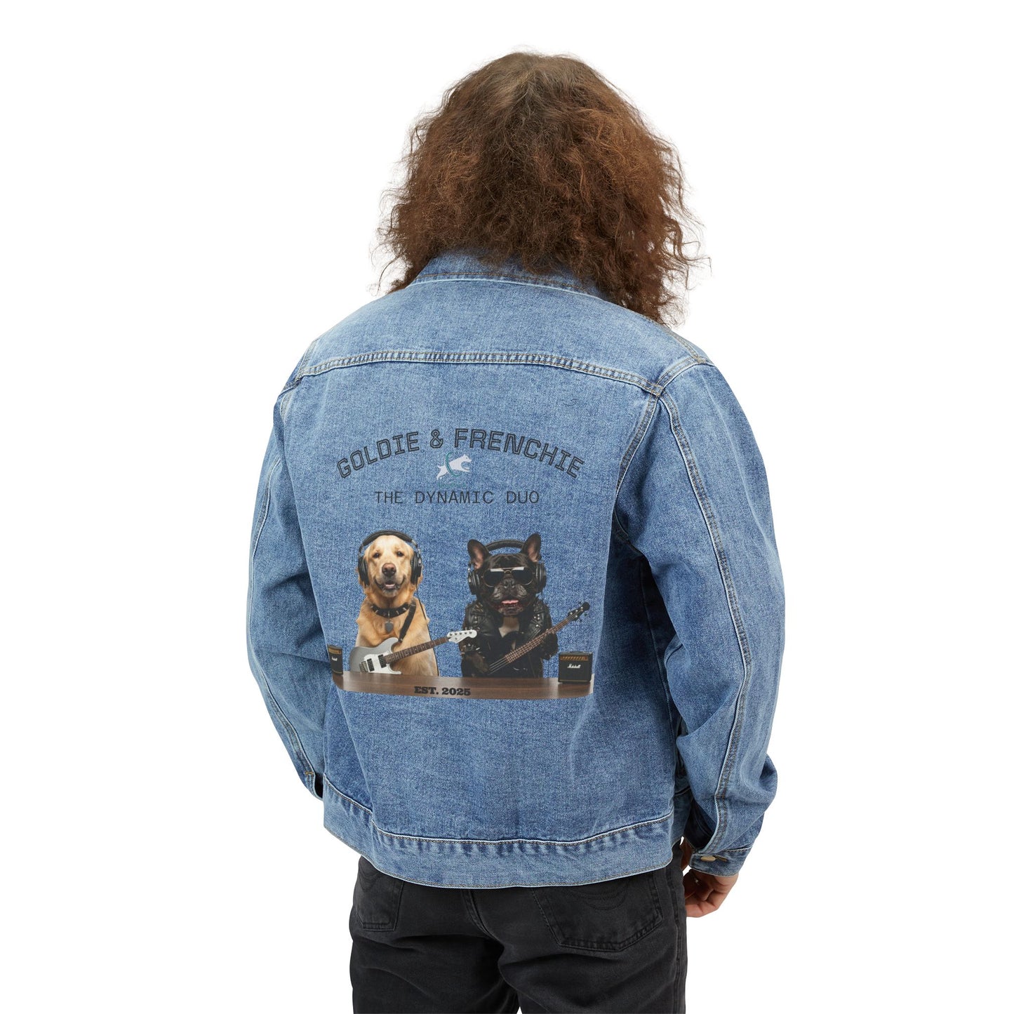 Goldie & Frenchie Denim Jacket — Rock n' Roll Back Print of the Dynamic Duo