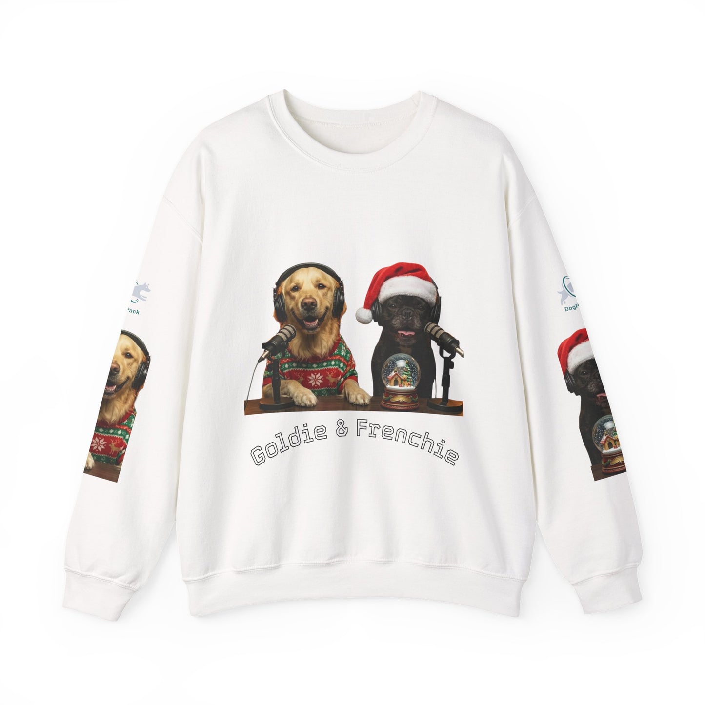 Goldie & Frenchie Christmas Crewneck with G&F sleeves