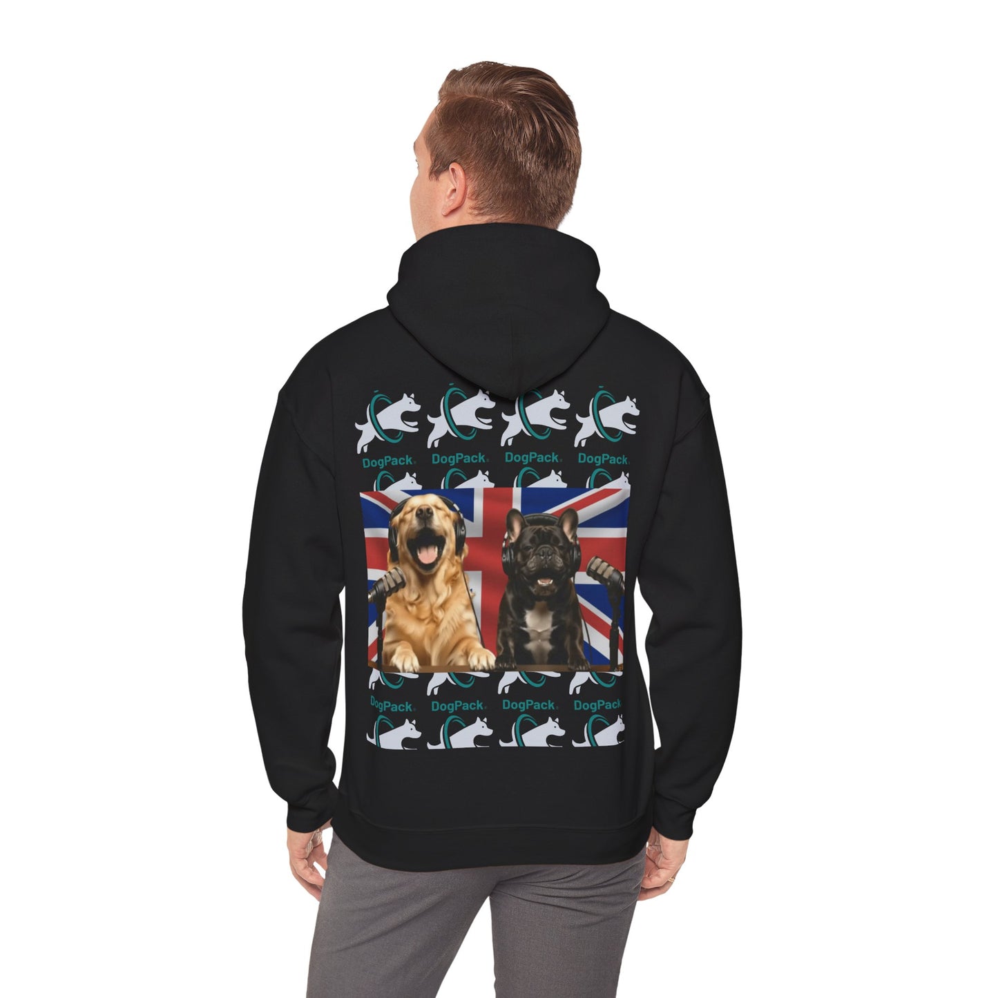 Goldie & Frenchie Repeating Pattern with UK Flag Hoodie — Front & Back Print - Ships from United Kingdom