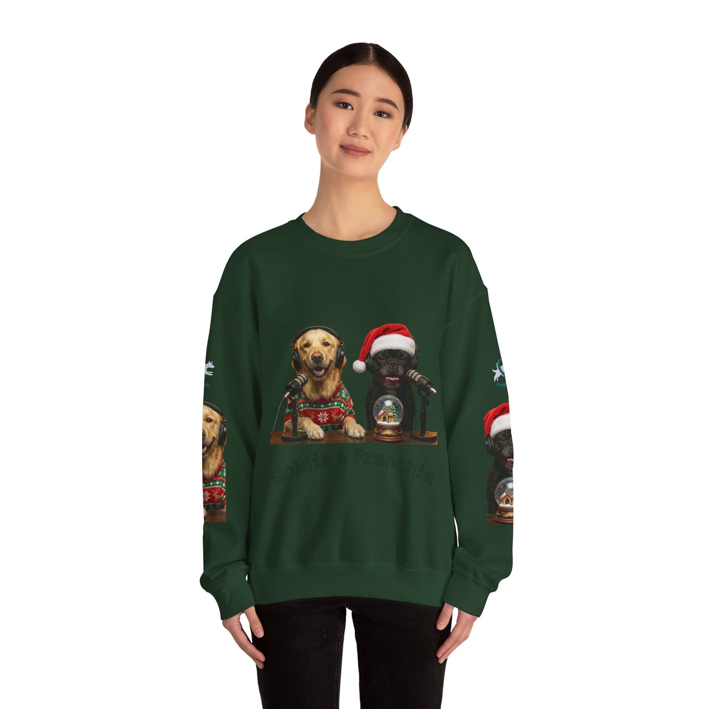 Goldie & Frenchie Christmas Crewneck with G&F sleeves
