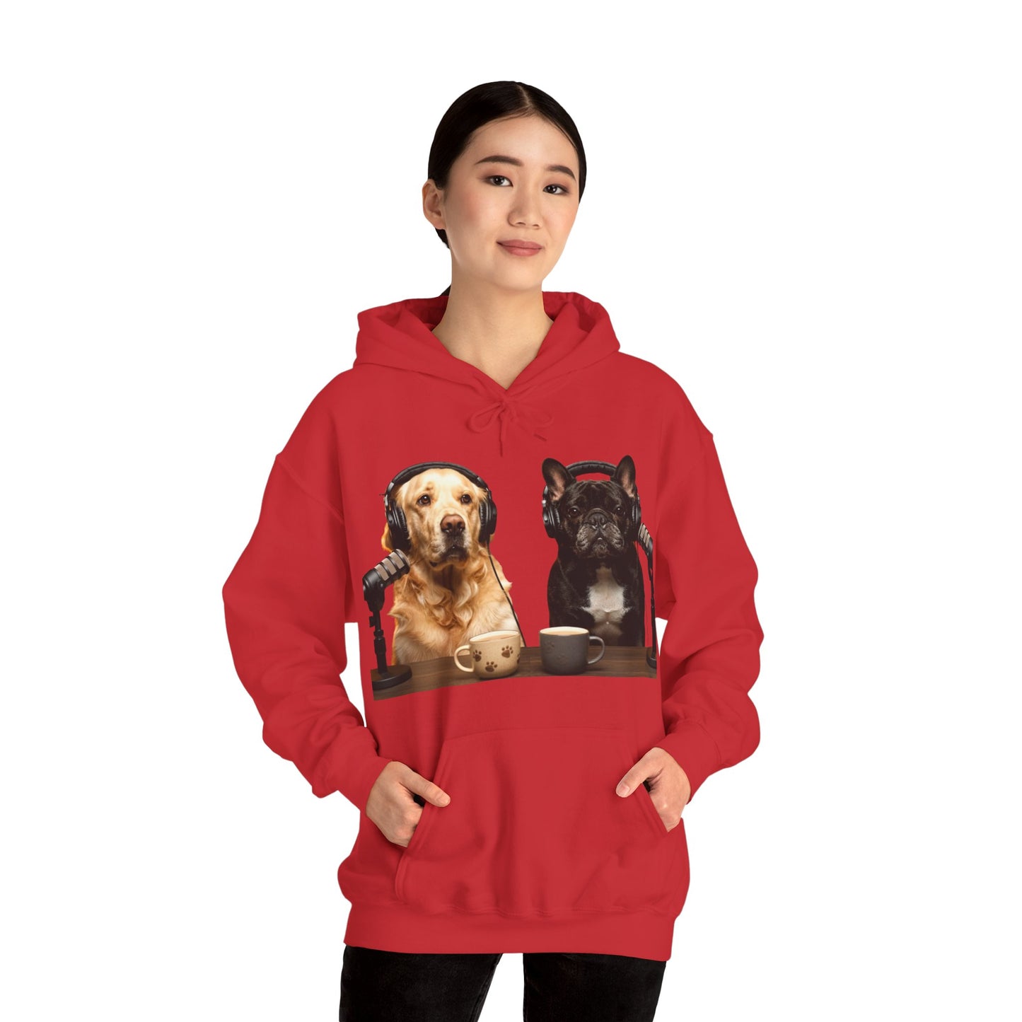 Goldie & Frenchie Dog Podcast with Coffee Mugs Hoodie — Front & Back Print - Ships from United Kingdom