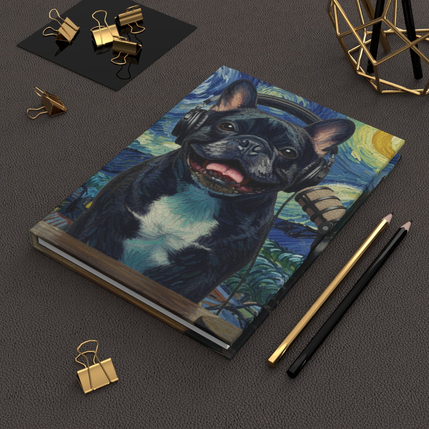 Goldie & Frenchie 'Starry Night' Hard-Cover, Perforated, Lined, Notebook