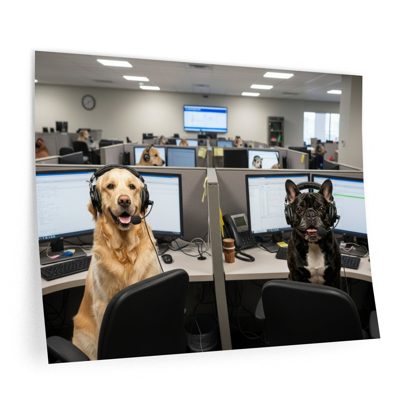 Goldie & Frenchie In the Call Center Wall Decal