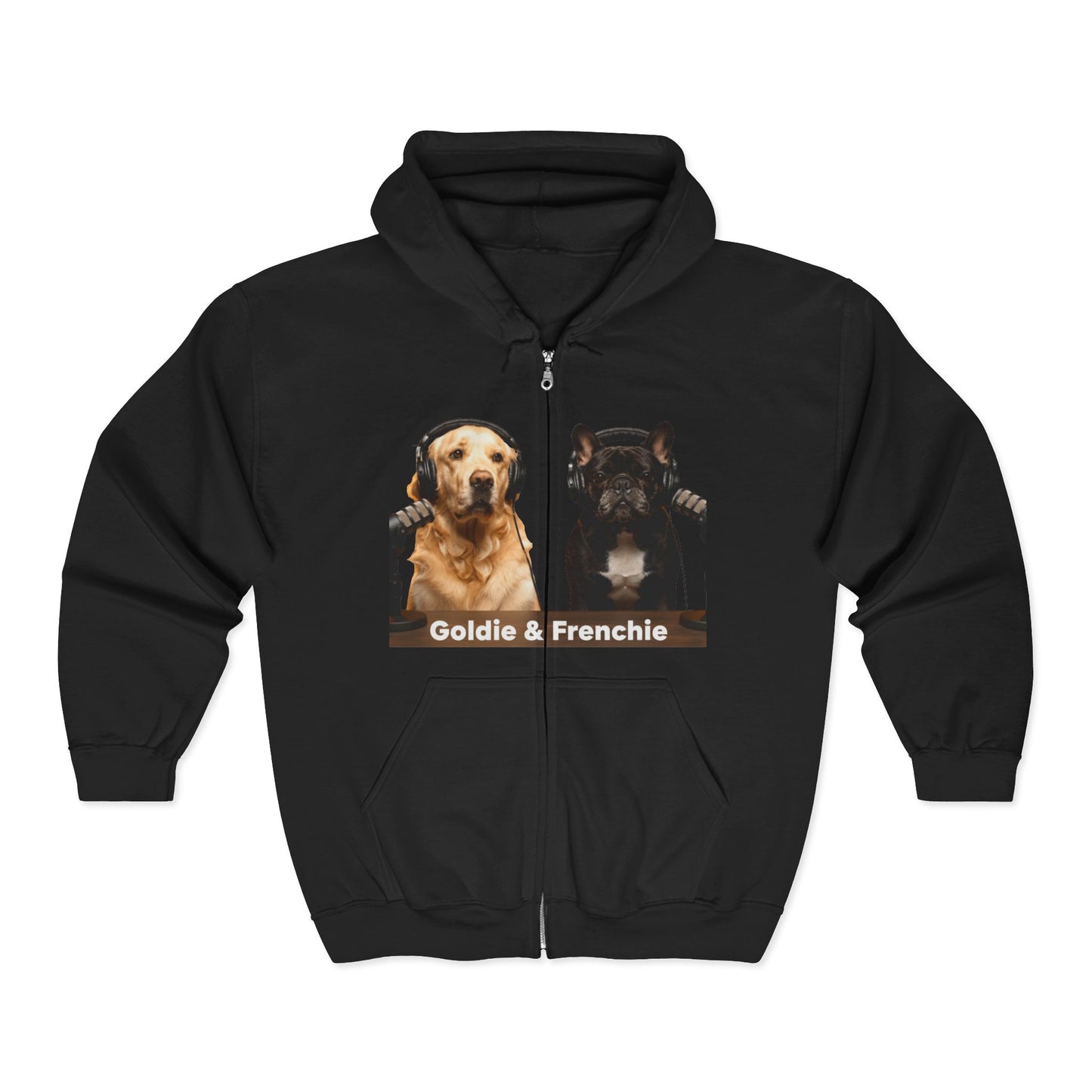 Goldie & Frenchie Podcast Full-Zip Hoodie - Front and Back - Ships from Australia + New Zealand