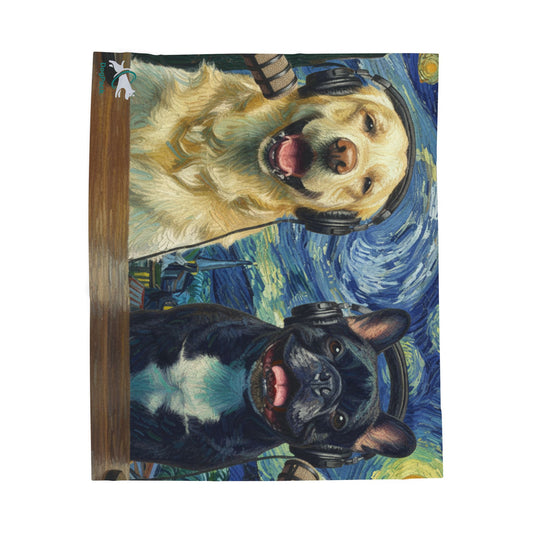 Goldie & Frenchie 'Starry Night' - Velveteen MicroPlush Blanket — Inspired by Van Gogh