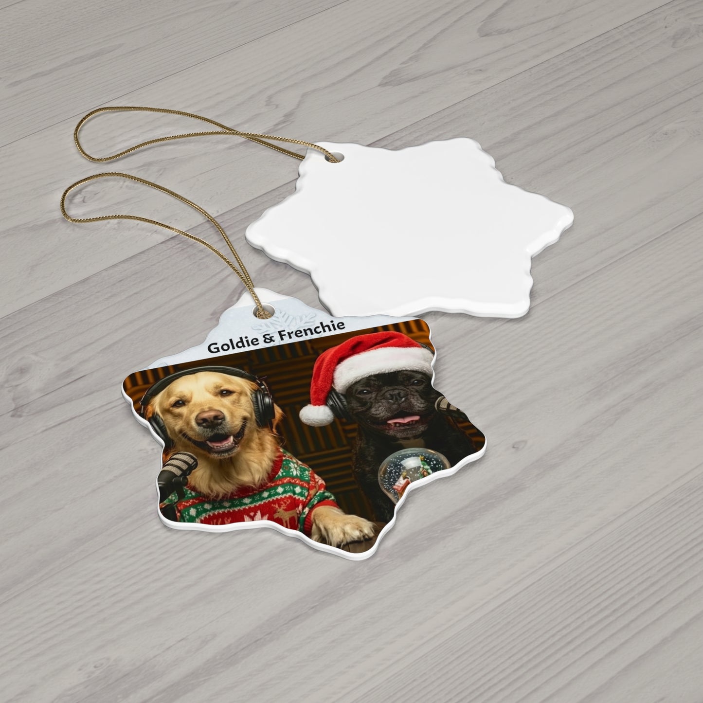 Goldie & Frenchie Christmas Ceramic Ornament