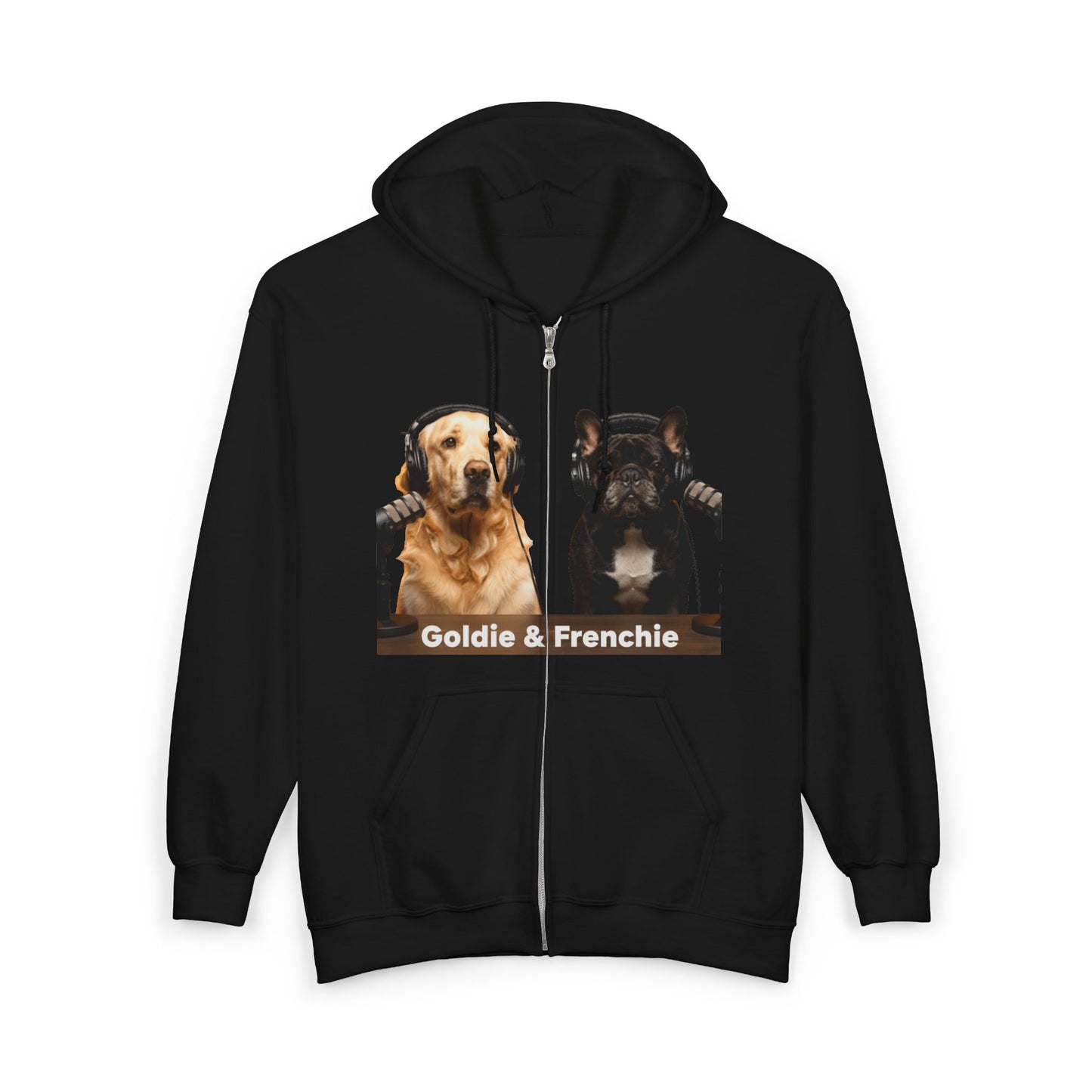 Goldie & Frenchie Podcast Full-Zip Hoodie - Front and Back - Ships from Australia + New Zealand