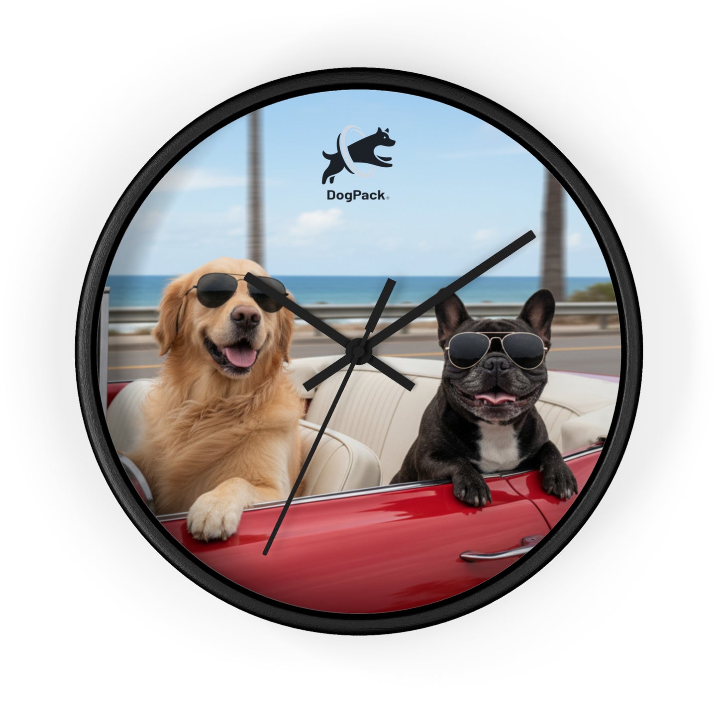 Goldie & Frenchie 'Cruising on the Beach' Wall Clock
