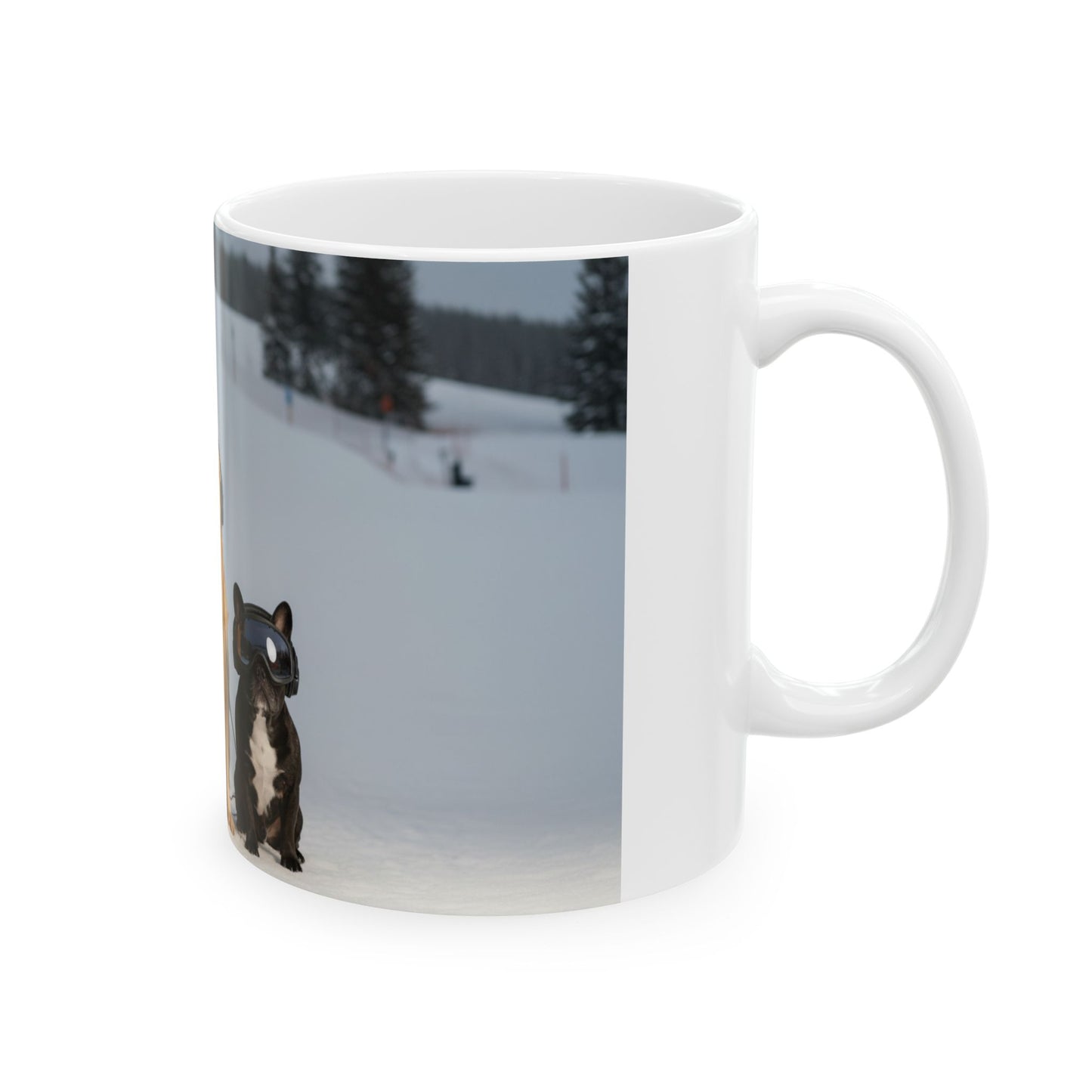 Goldie & Frenchie Hitting the Slopes — Snowboard Day Ski Mug for Dog Lovers (11oz/15oz)