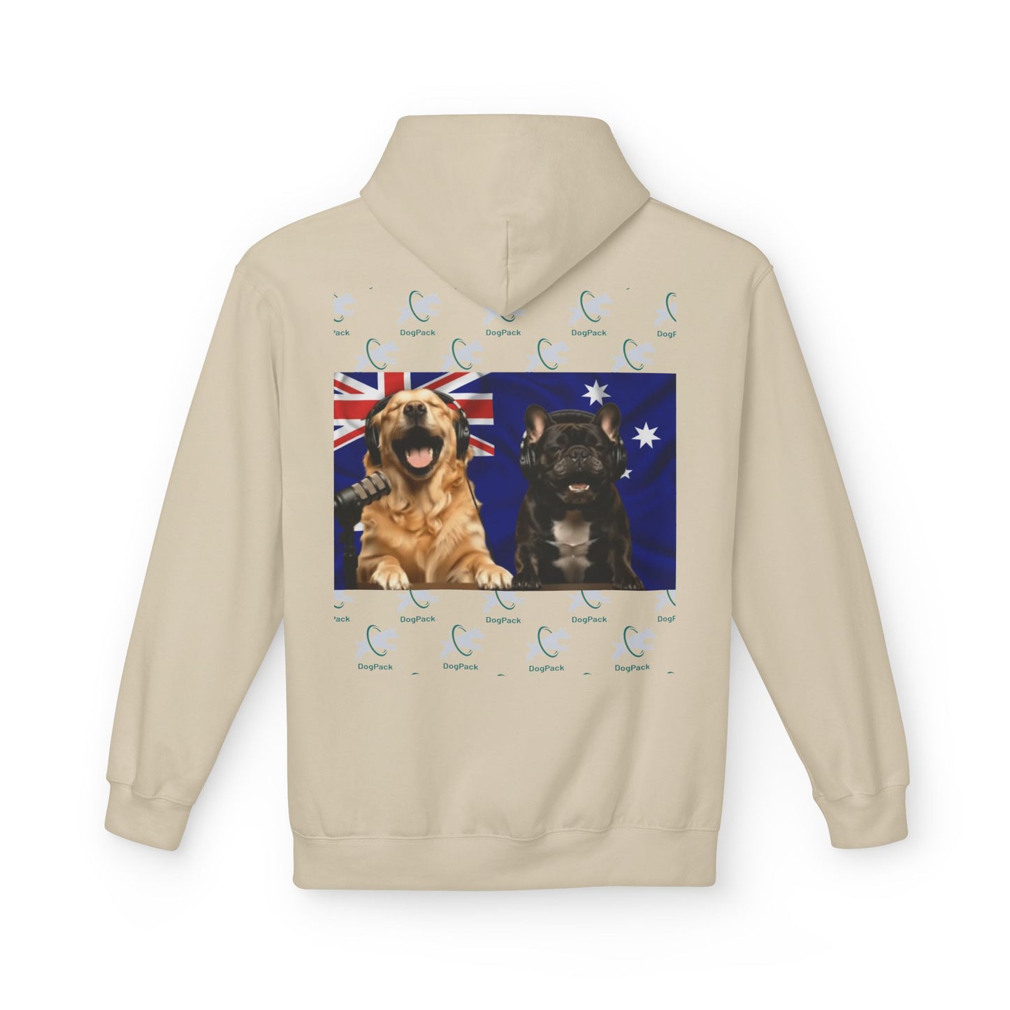 Goldie & Frenchie Repeating Pattern with Australia Flag Hoodie — Front & Back Print - Ships from Australia + New Zealand