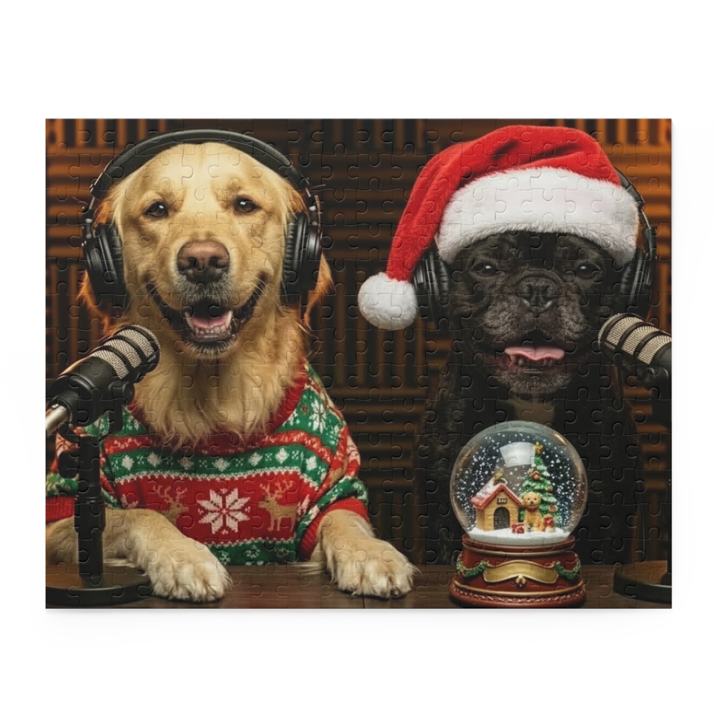 Goldie & Frenchie Dressed up in Christmas Theme Podcast Dogs Jigsaw Puzzle — (120/252/500 pcs)