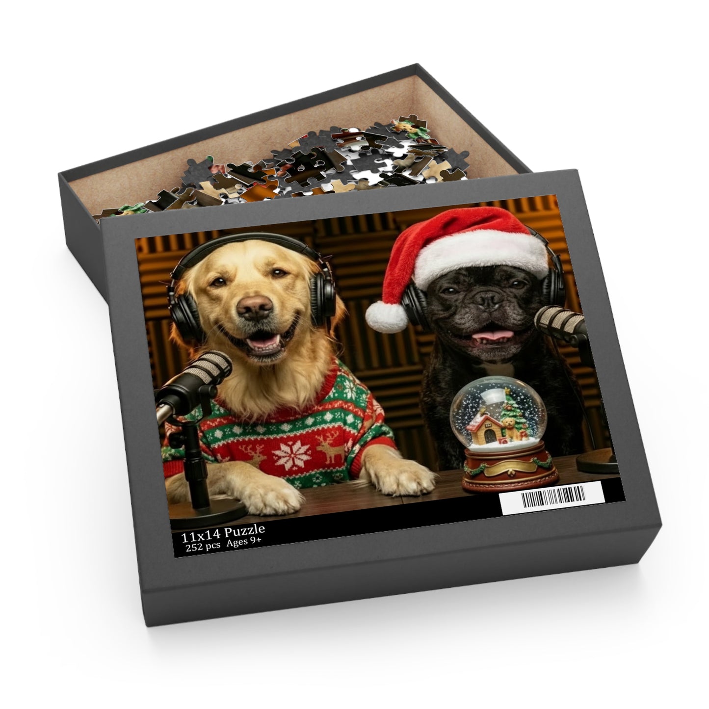Goldie & Frenchie Dressed up in Christmas Theme Podcast Dogs Jigsaw Puzzle — (120/252/500 pcs)