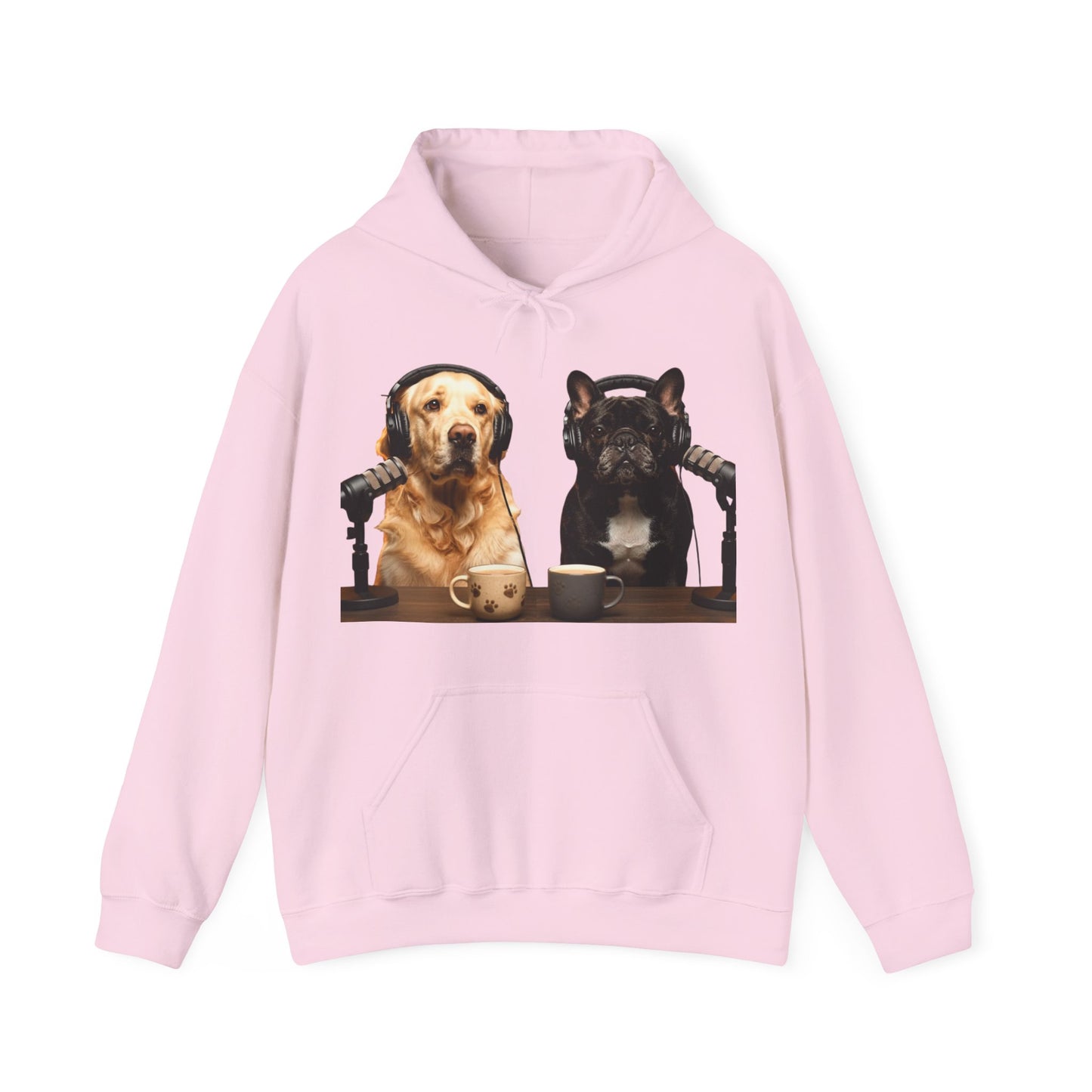 Goldie & Frenchie Dog Podcast with Coffee Mugs Hoodie — Front & Back Print - Ships from United Kingdom