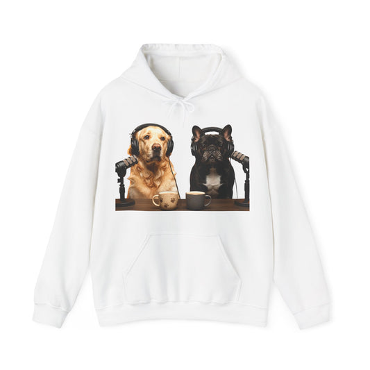 Goldie & Frenchie Dog Podcast with Coffee Mugs Hoodie — Front & Back Print - Ships from United Kingdom