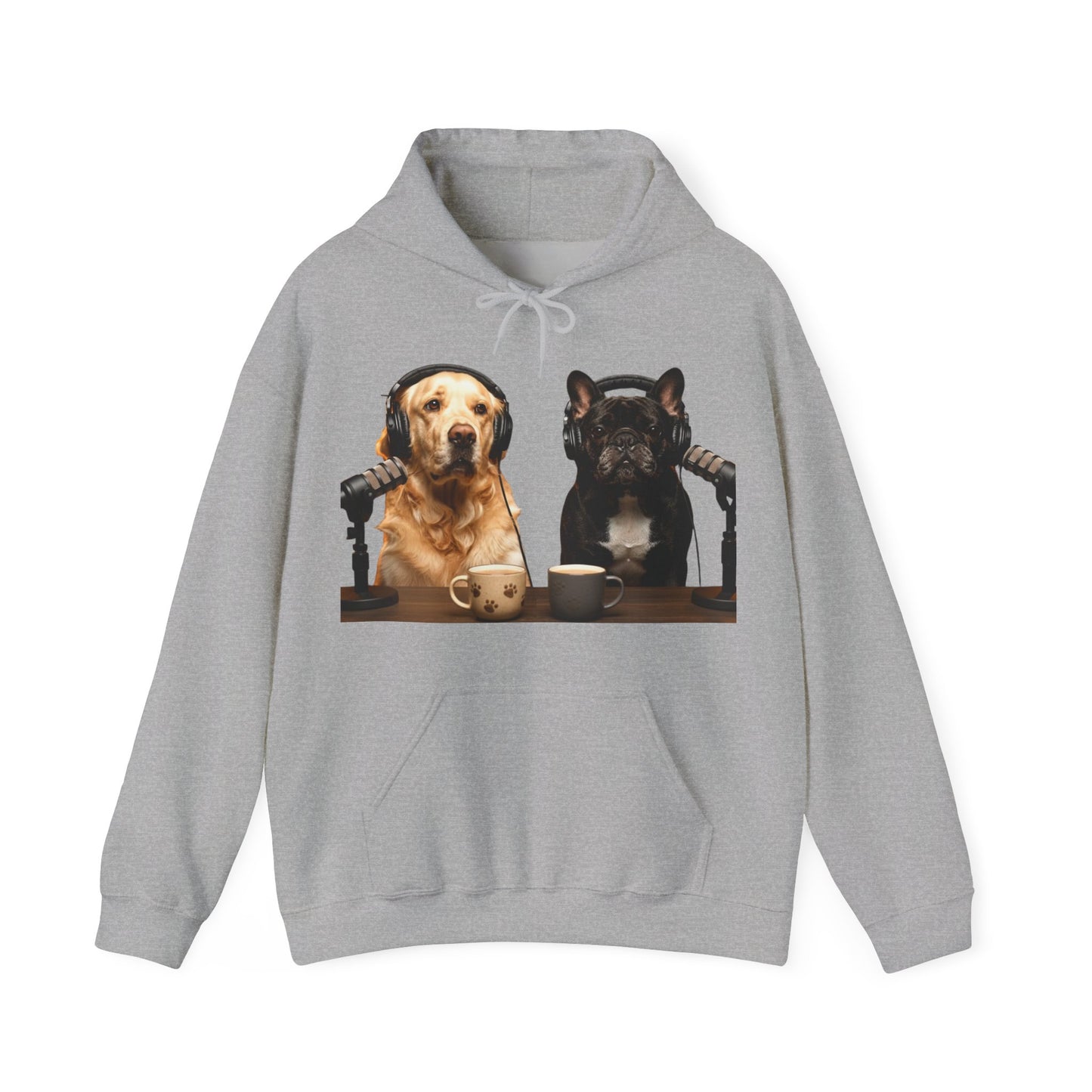 Goldie & Frenchie Dog Podcast with Coffee Mugs Hoodie — Front & Back Print - Ships from United Kingdom