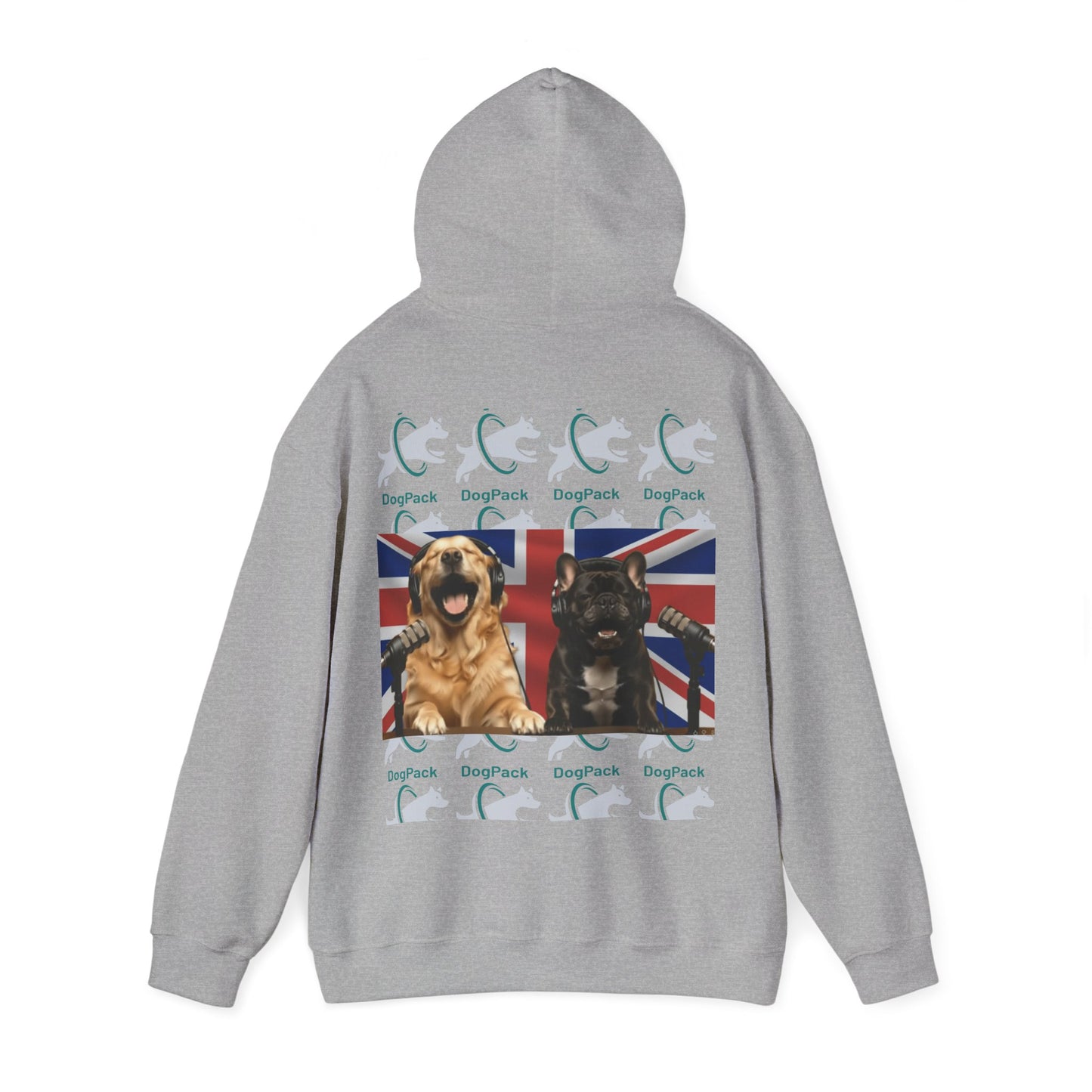 Goldie & Frenchie Repeating Pattern with UK Flag Hoodie — Front & Back Print - Ships from United Kingdom