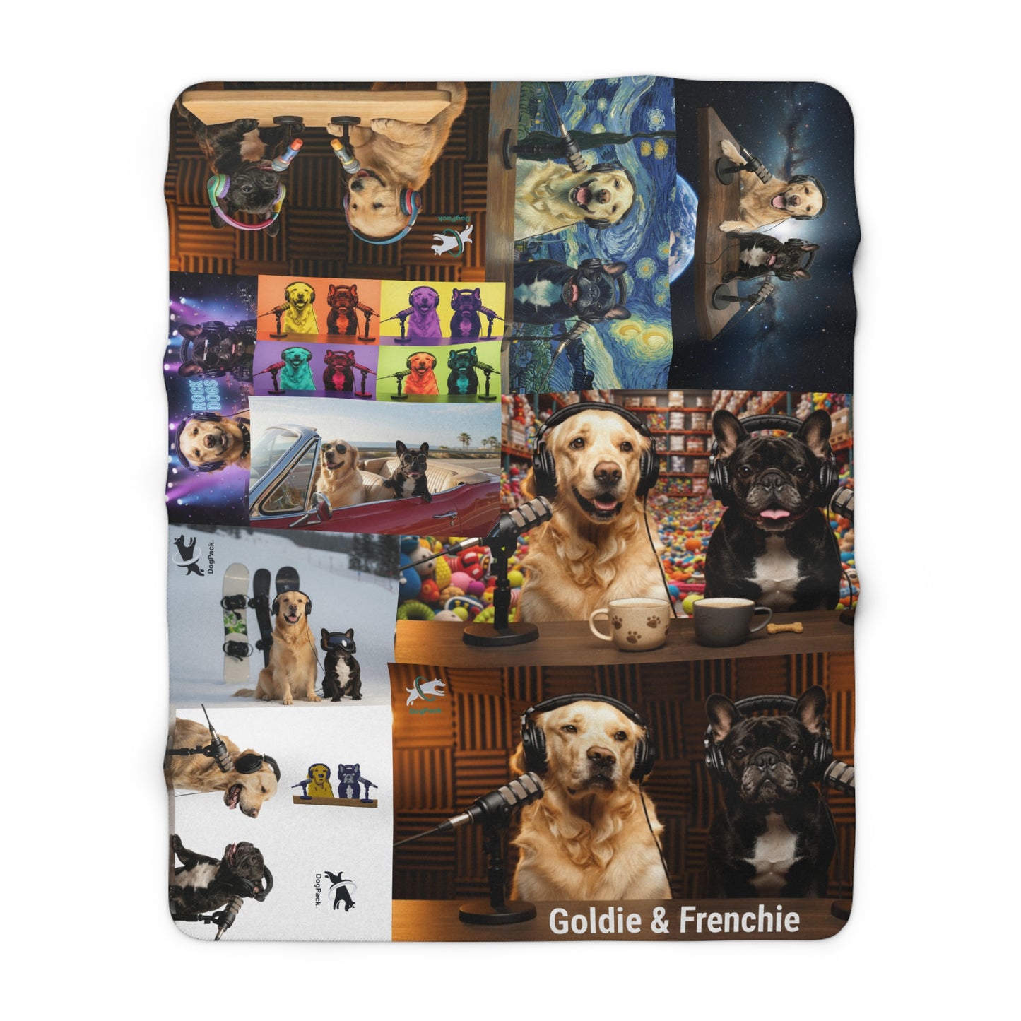 Goldie & Frenchie Sherpa Blanket — Special Edition Multithemed collage