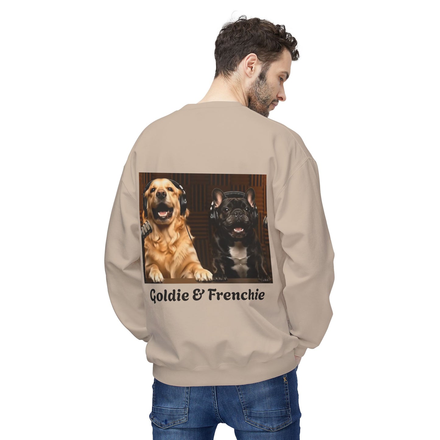 Goldie & Frenchie Laughing Behind Your Back Softstyle Crewneck with DogPack Logo
