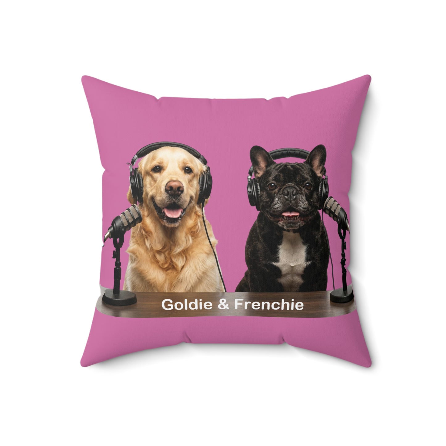 Goldie & Frenchie DogPack Podcast Pillow in Light Pink