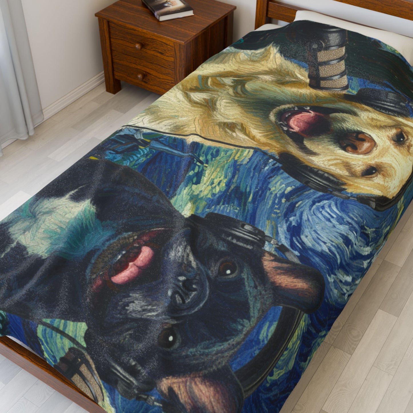 Goldie & Frenchie 'Starry Night' - Velveteen MicroPlush Blanket — Inspired by Van Gogh