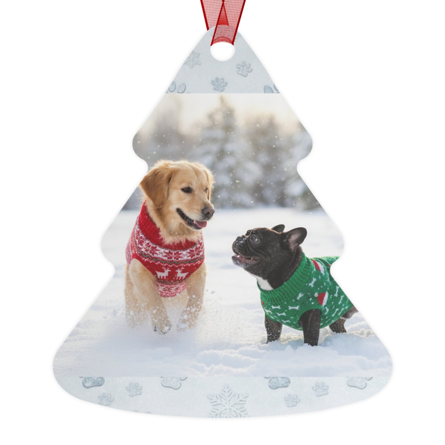 Goldie & Frenchie Metal 2-sided Christmas Ornament
