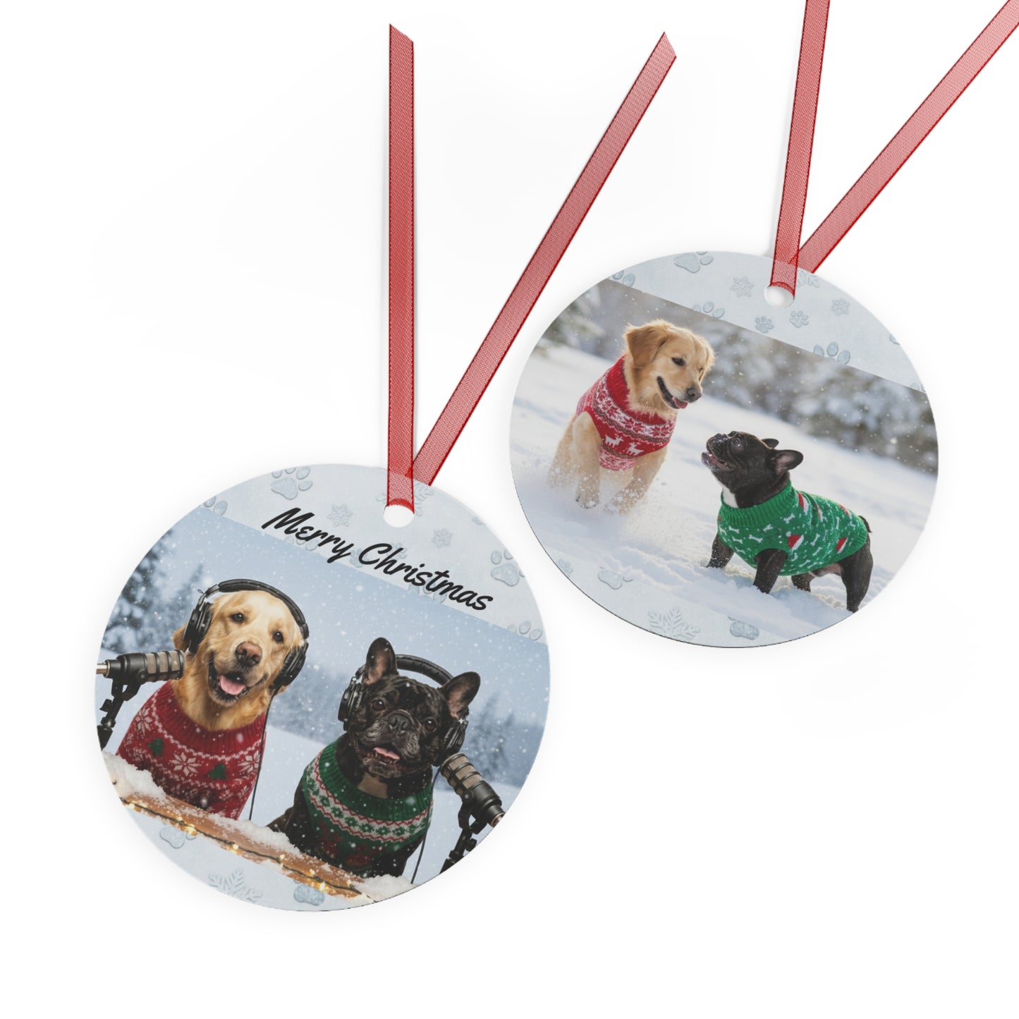 Goldie & Frenchie Metal 2-sided Christmas Ornament