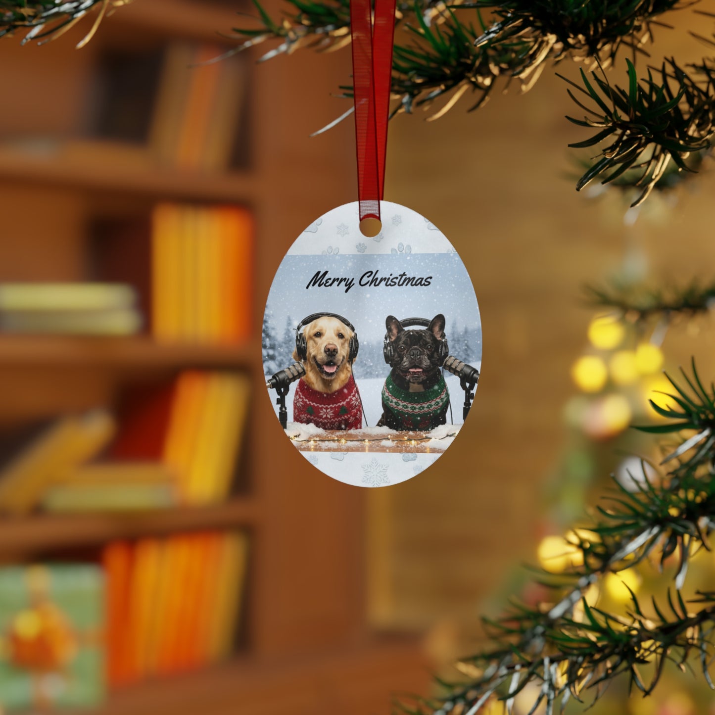 Goldie & Frenchie Metal 2-sided Christmas Ornament