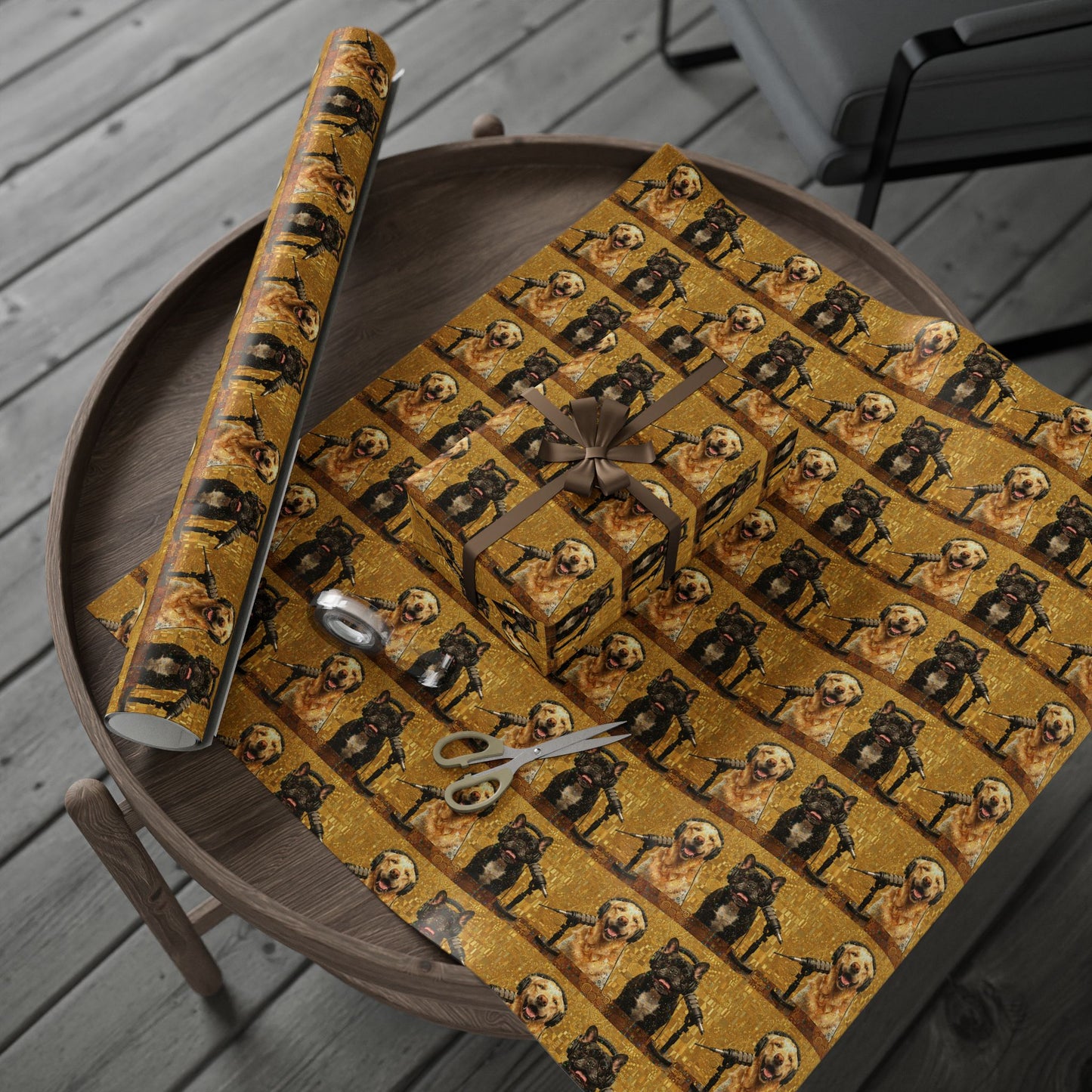 Goldie & Frenchie Klimt Inspired Wrapping Paper Roll — Colorful Gold - Dog Inspired Gift Wrap