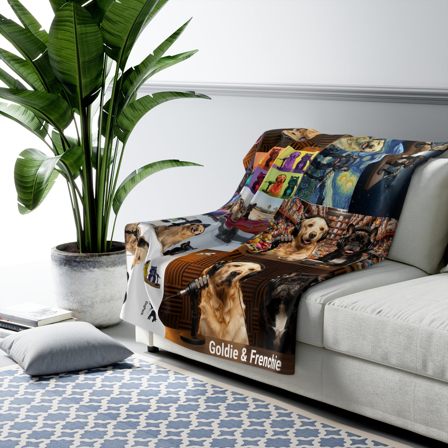 Goldie & Frenchie Sherpa Blanket — Special Edition Multithemed collage