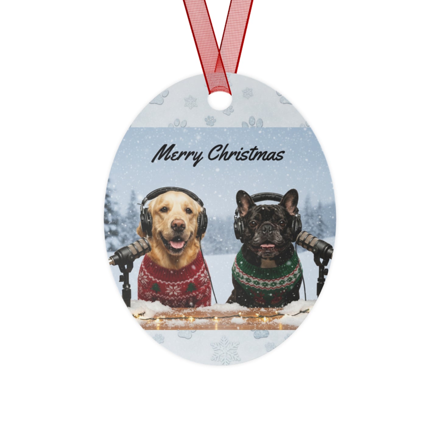 Goldie & Frenchie Metal 2-sided Christmas Ornament